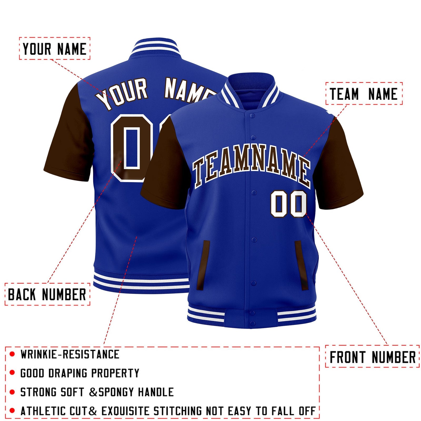 Custom Brown Royal Blue White Full-Snap Classic Style Jacket| KXKSHOP
