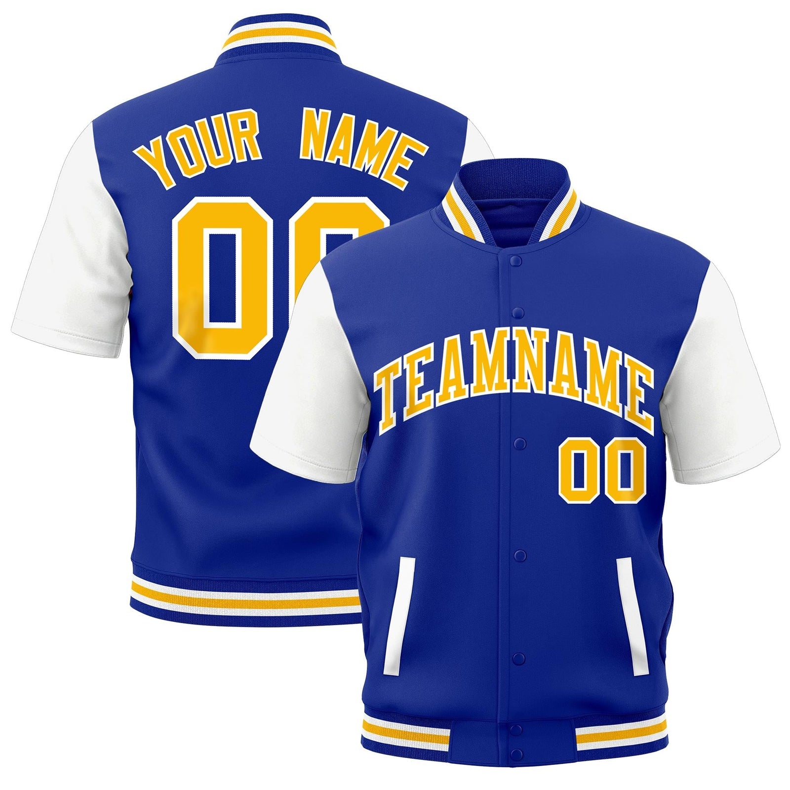 Custom White Royal Blue Gold Full-Snap Classic Style Jacket| KXKSHOP
