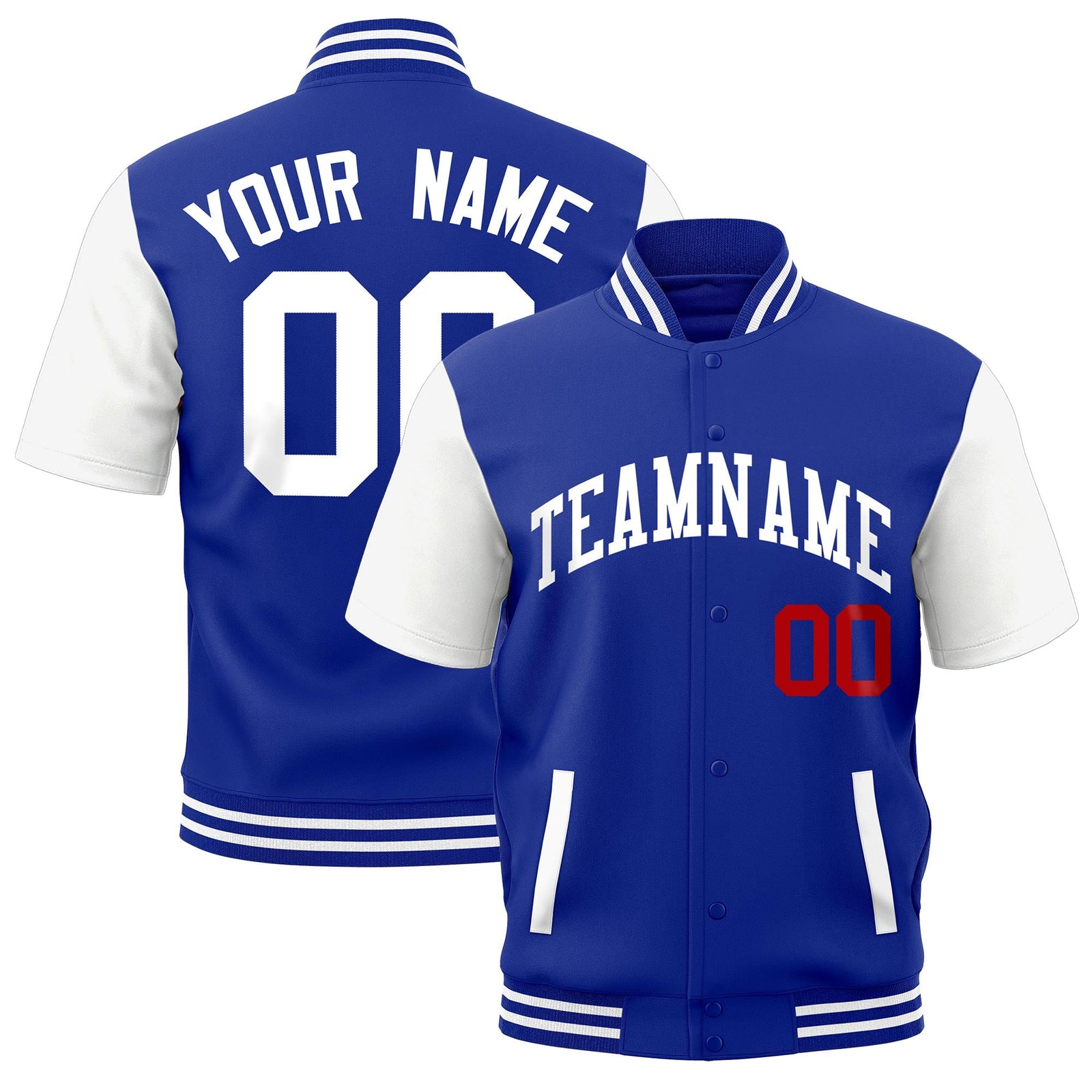 Custom White Royal Blue Full-Snap Classic Style Jacket| KXKSHOP