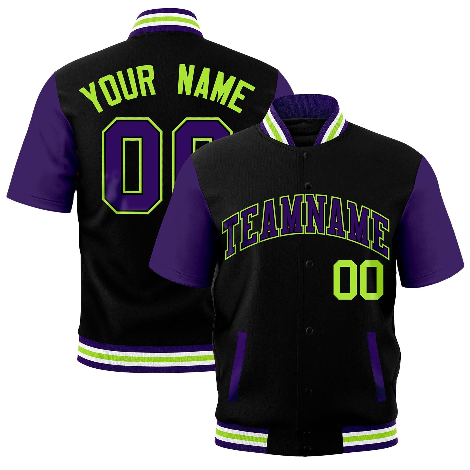 Custom Purple White Neon Green Full-Snap Classic Style Jacket| KXKSHOP