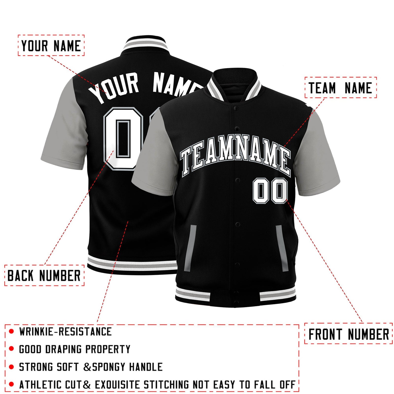 Custom Gray Black White Full-Snap Classic Style Jacket| KXKSHOP