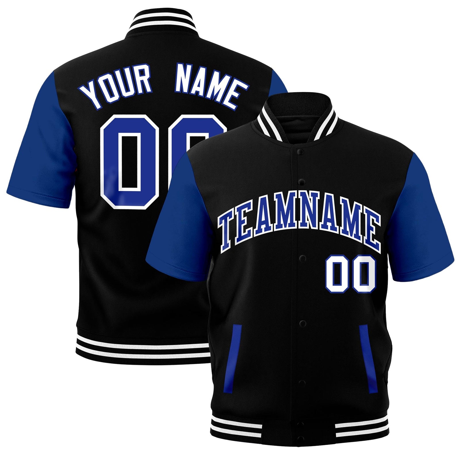 Custom Royal Blue Black White Full-Snap Classic Style Jacket| KXKSHOP