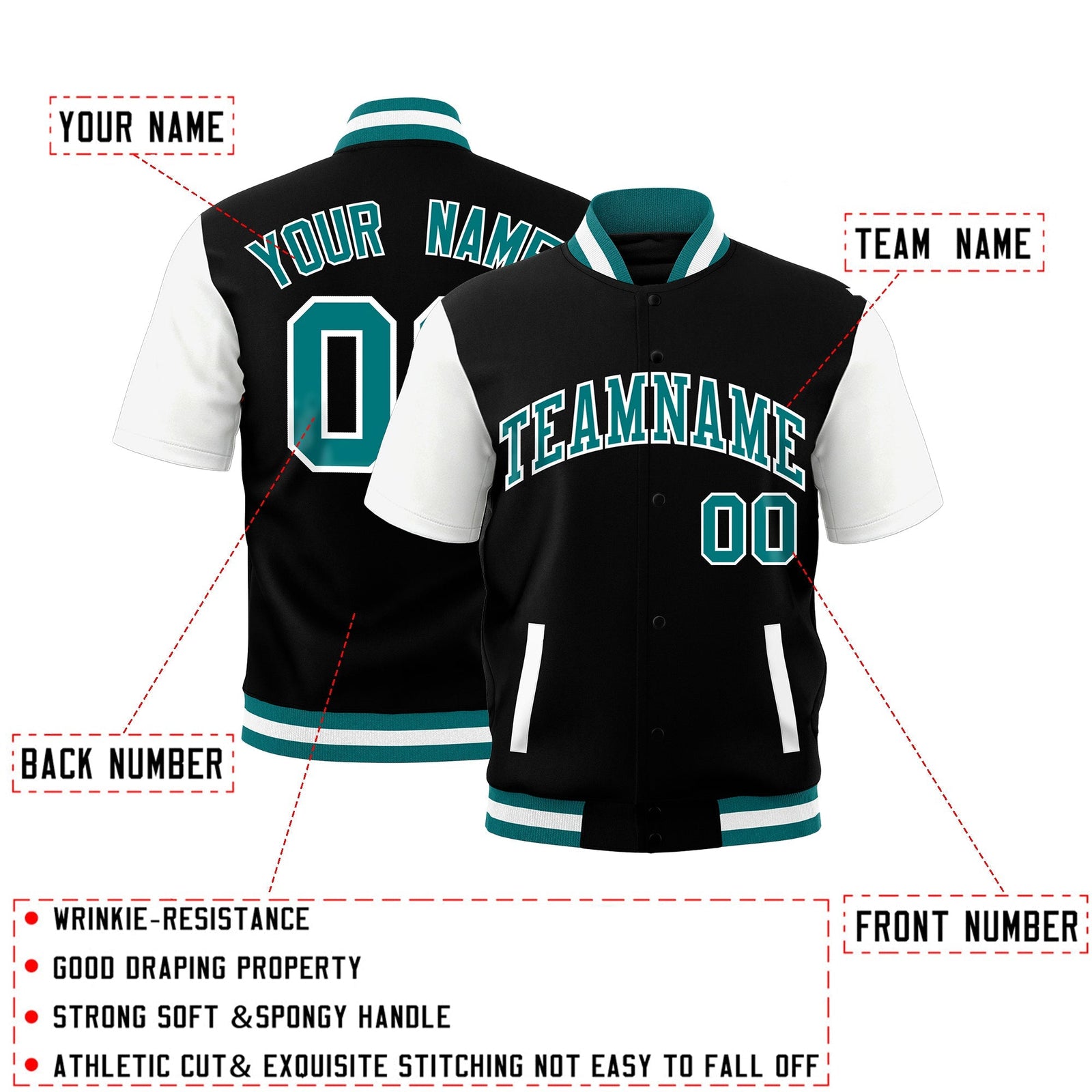 Custom White Teal Full-Snap Classic Style Jacket| KXKSHOP