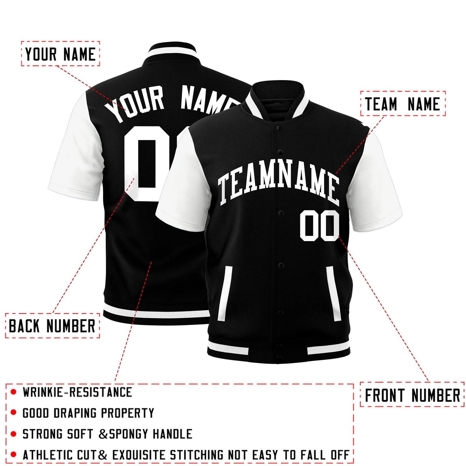Custom White Black Full-Snap Classic Style Jacket| KXKSHOP