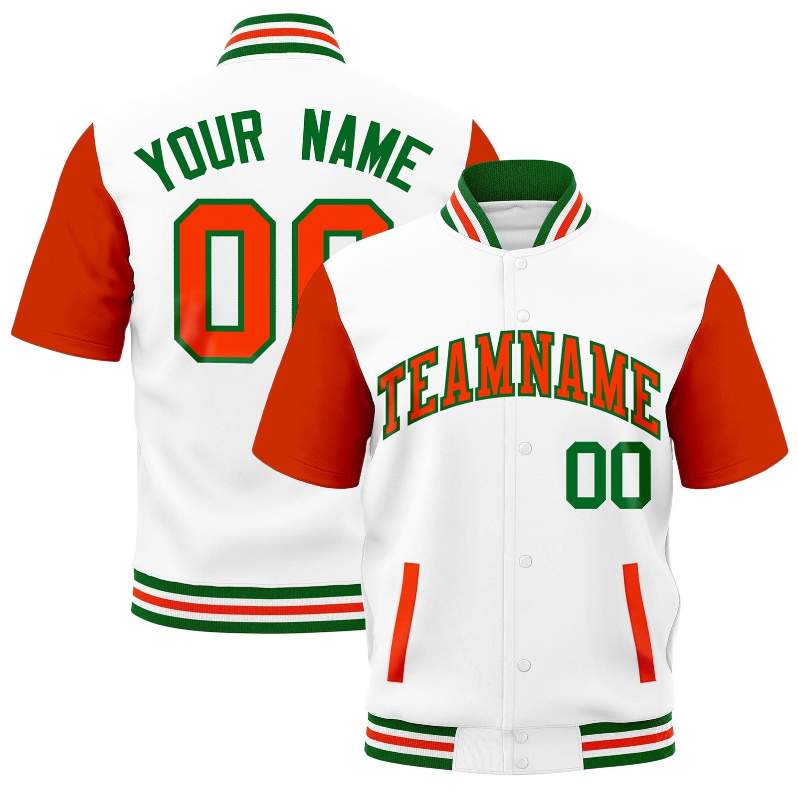 Custom Orange Kelly Green White Full-Snap Classic Style Jacket| KXKSHOP