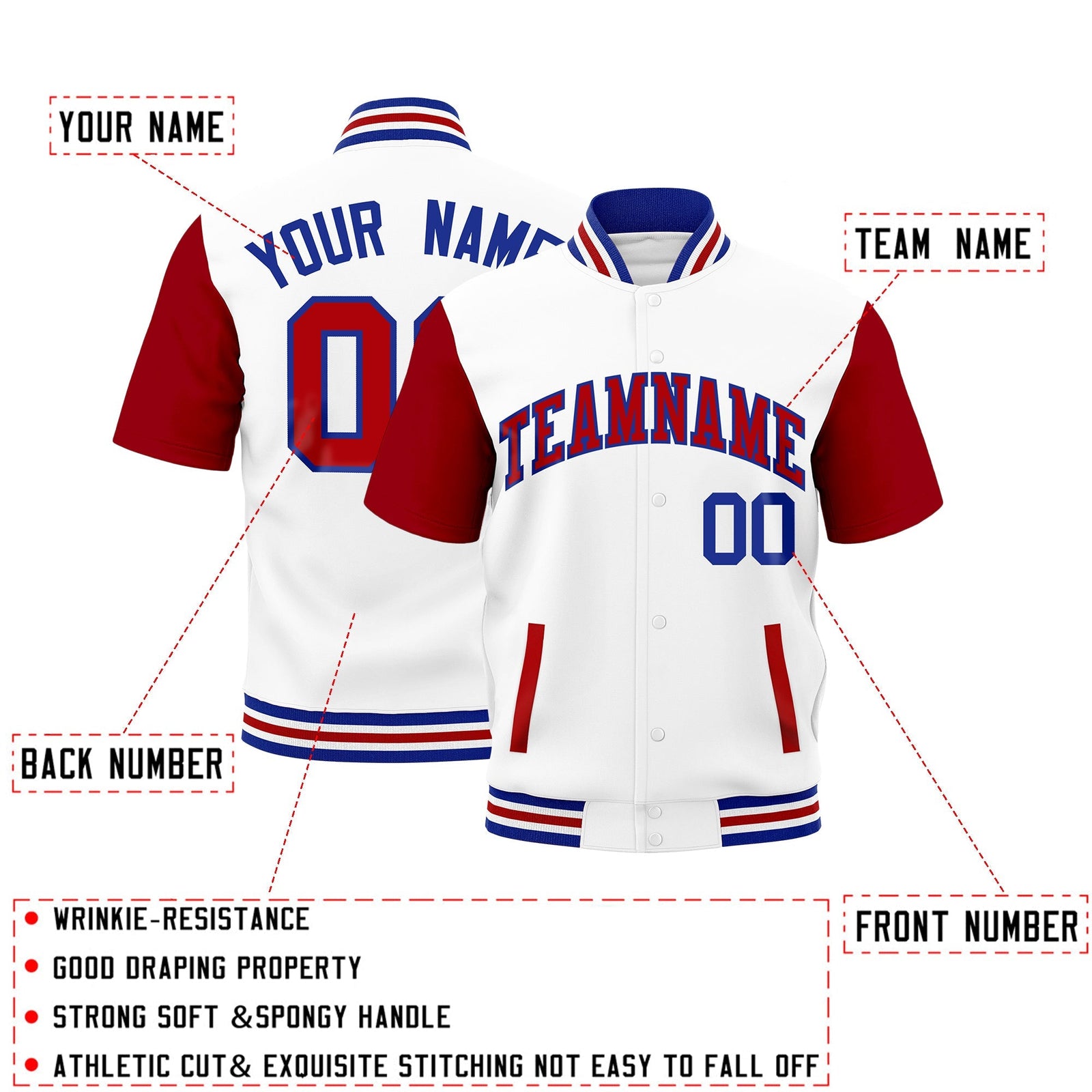Custom Red Royal Blue White Full-Snap Classic Style Jacket| KXKSHOP