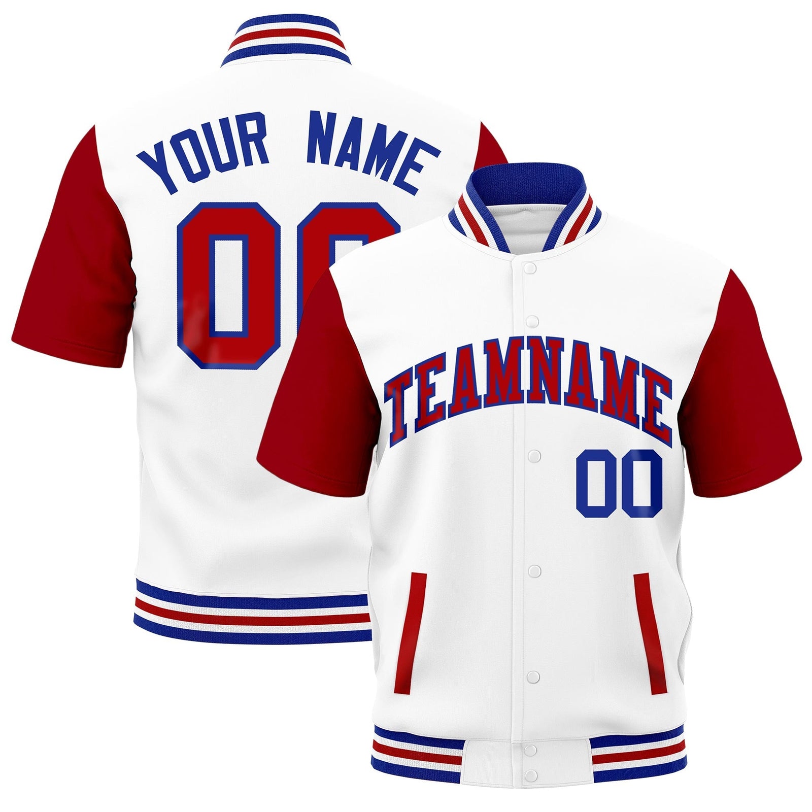 Custom Red Royal Blue White Full-Snap Classic Style Jacket| KXKSHOP