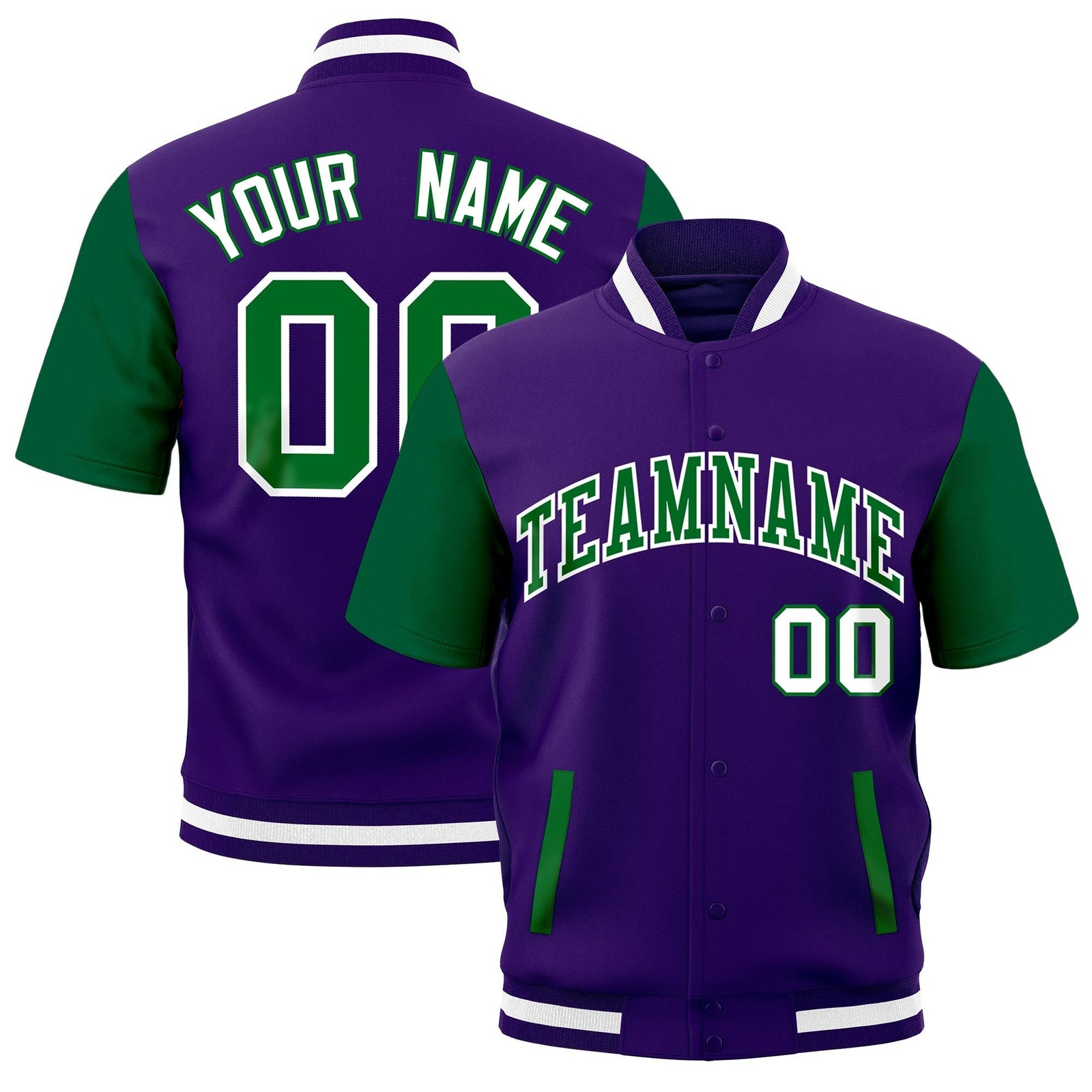 Custom Kelly Green Purple White Full-Snap Classic Style Jacket| KXKSHOP