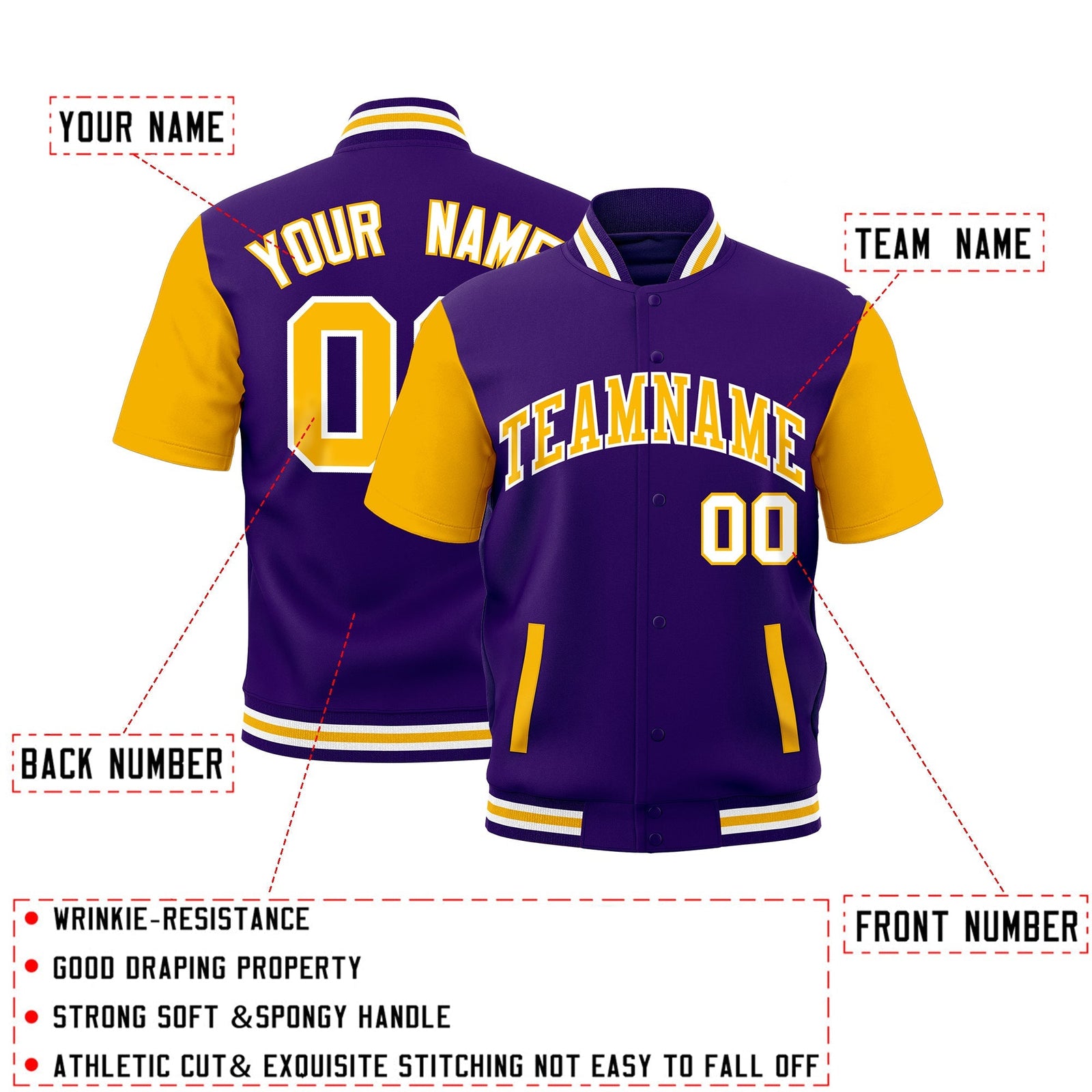 Custom Gold Purple White Full-Snap Classic Style Jacket| KXKSHOP