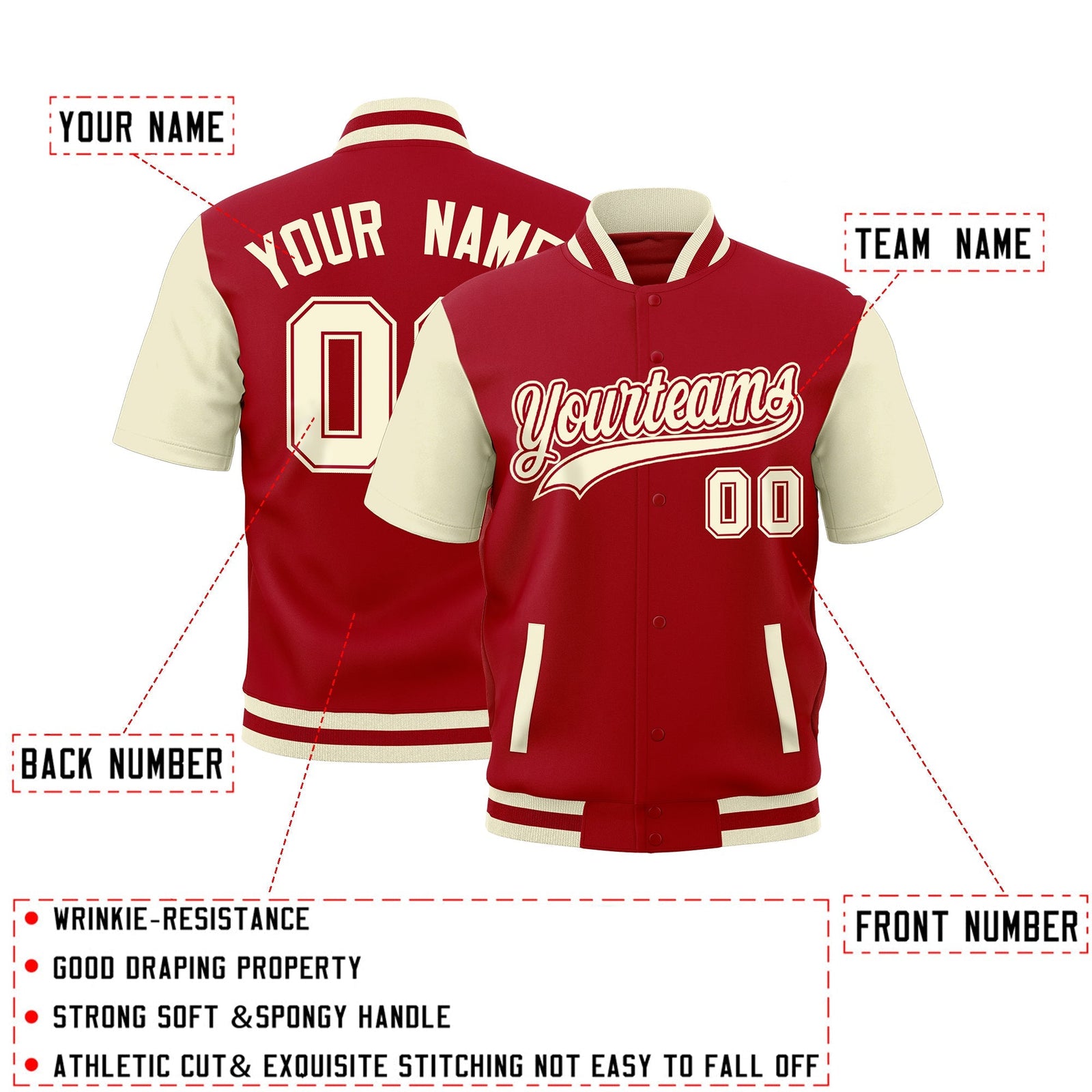 Custom Cream Red Full-Snap Classic Style Jacket| KXKSHOP