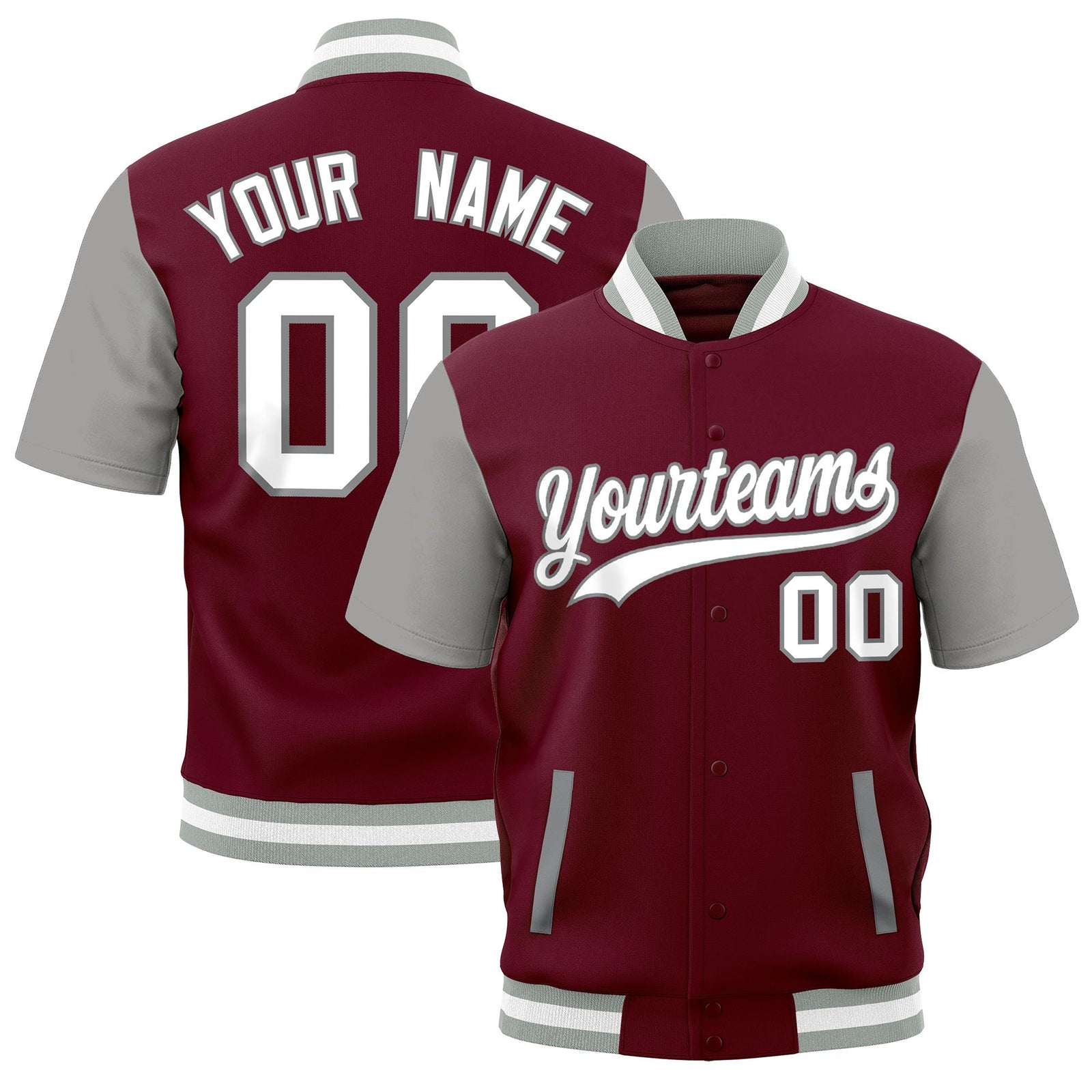 Custom Crimson Gray White Full-Snap Classic Style Jacket| KXKSHOP