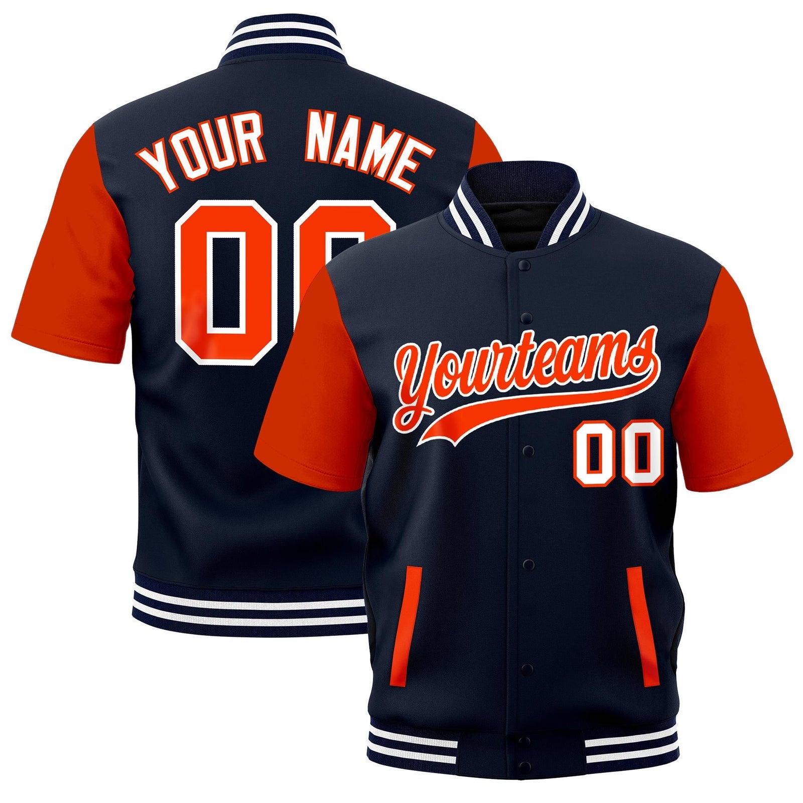 Custom Orange Navy White Full-Snap Classic Style Jacket| KXKSHOP
