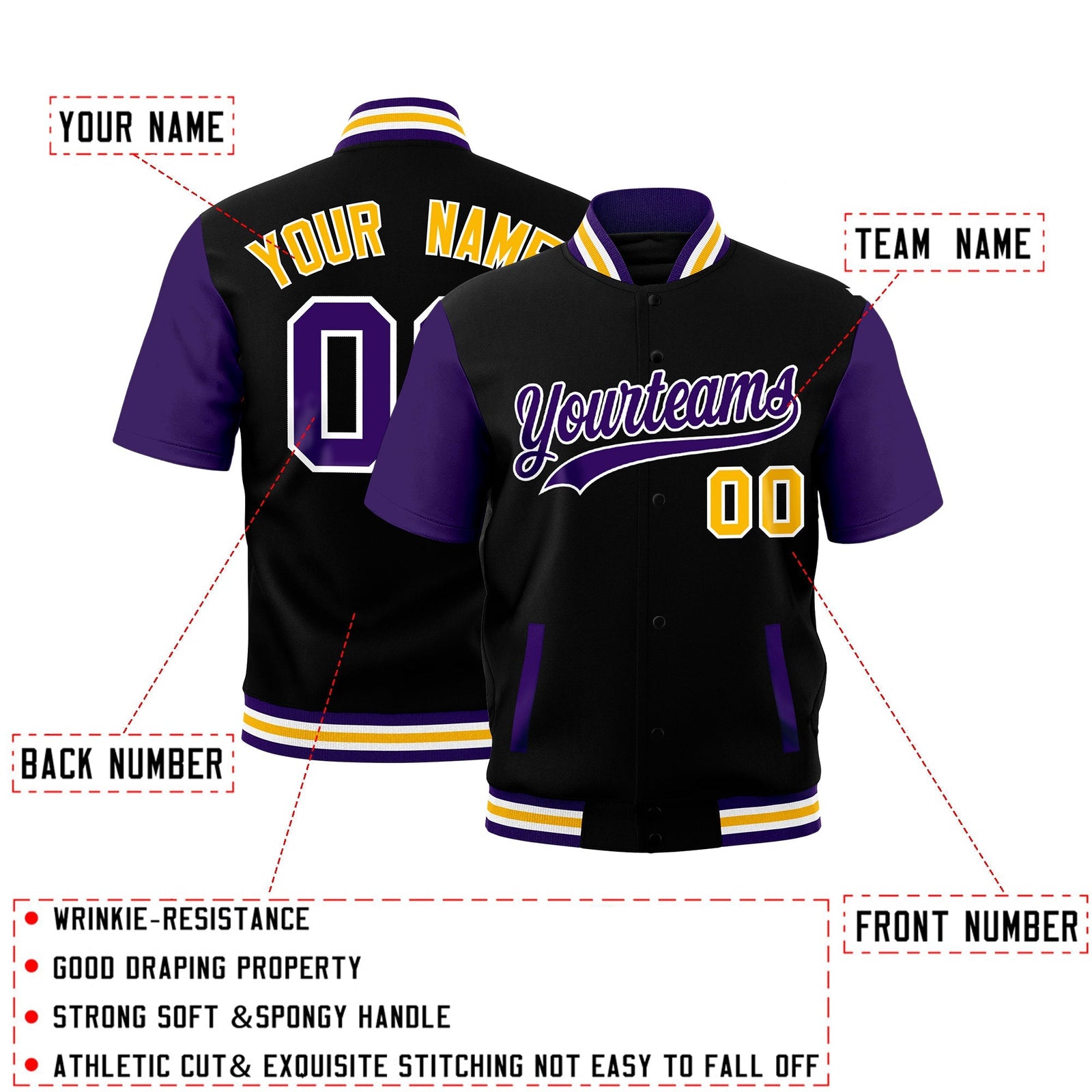 Custom Purple White Gold Full-Snap Classic Style Jacket| KXKSHOP