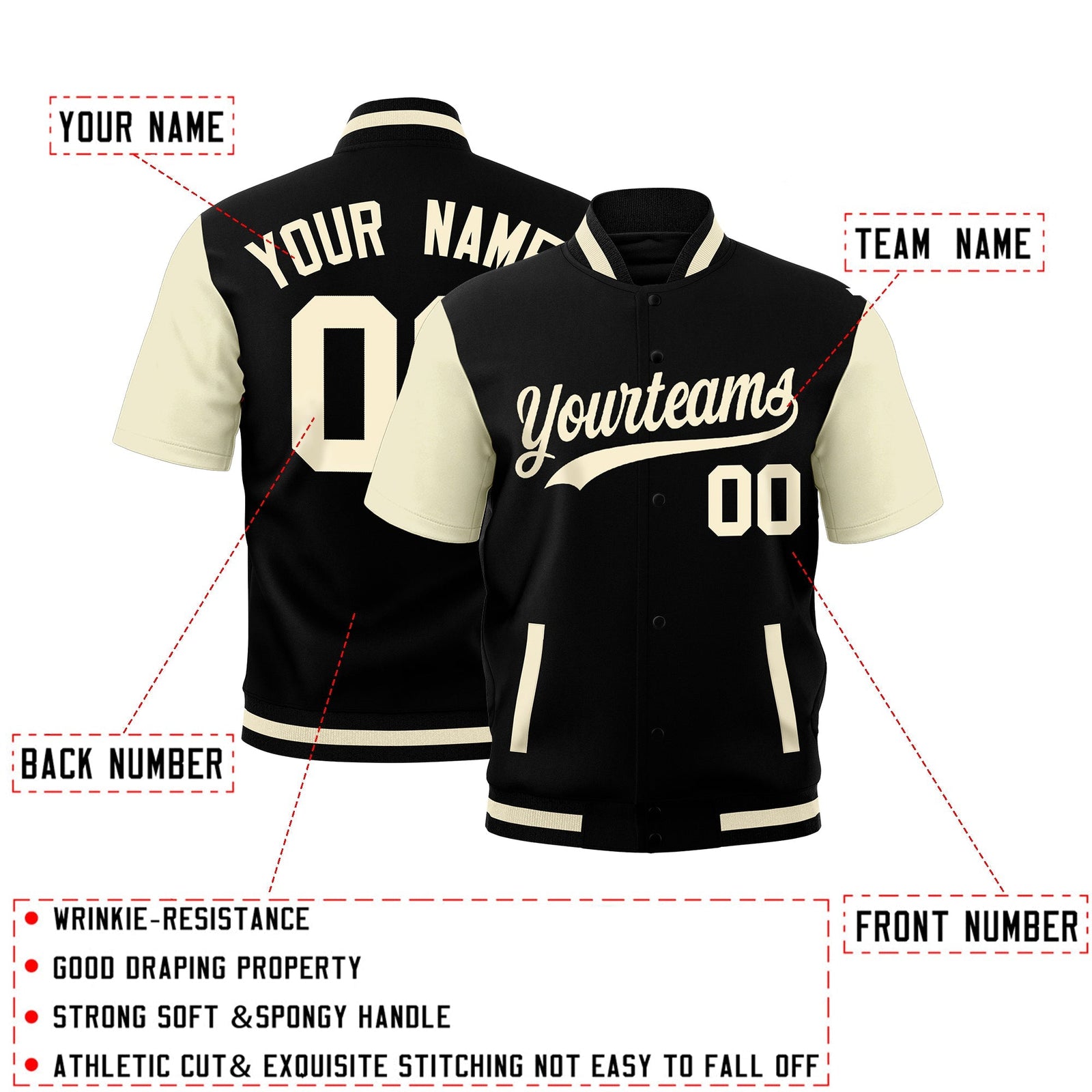 Custom Cream Black Full-Snap Classic Style Jacket| KXKSHOP