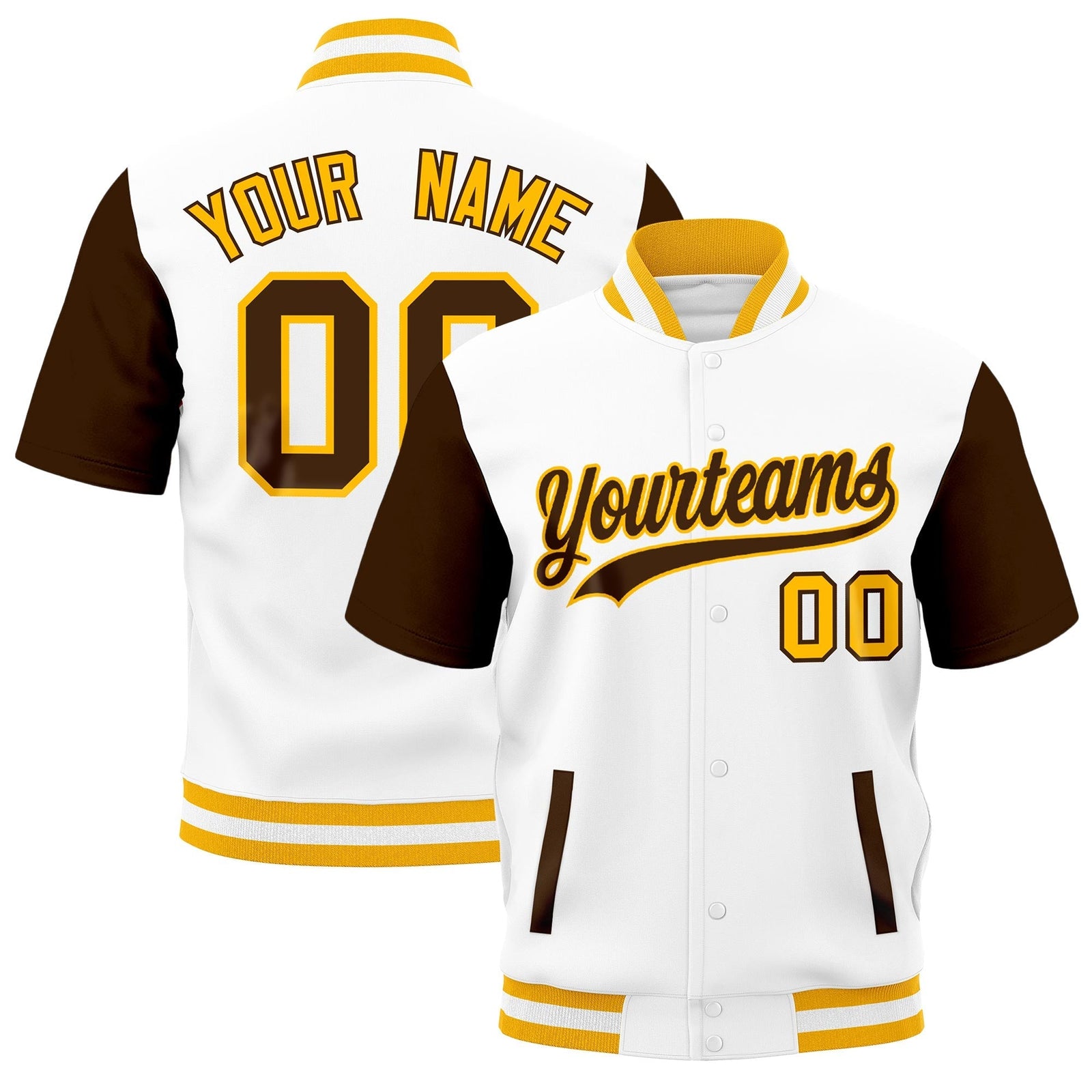 Custom Brown Gold White Full-Snap Classic Style Jacket| KXKSHOP