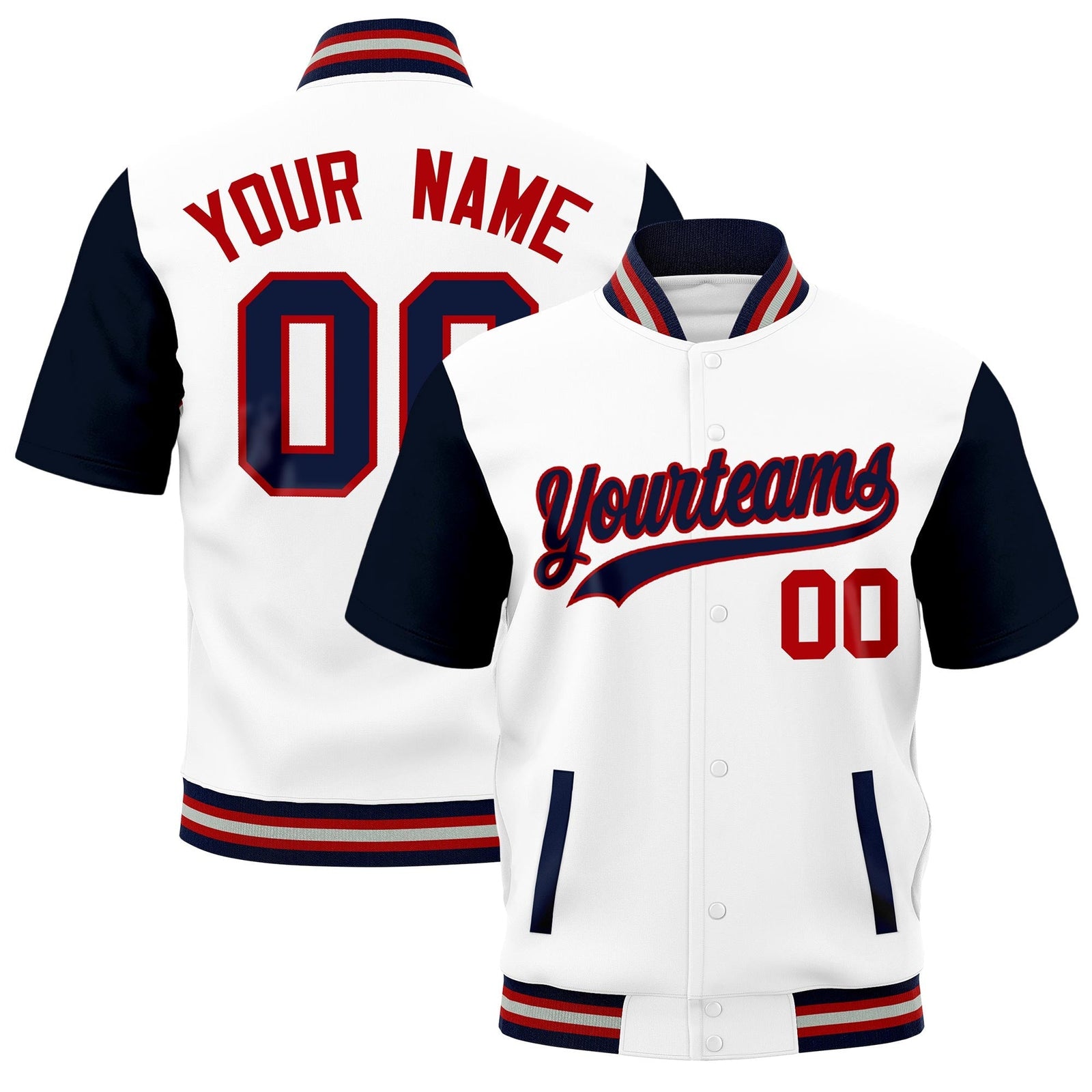 Custom Navy Red Silver Full-Snap Classic Style Jacket| KXKSHOP
