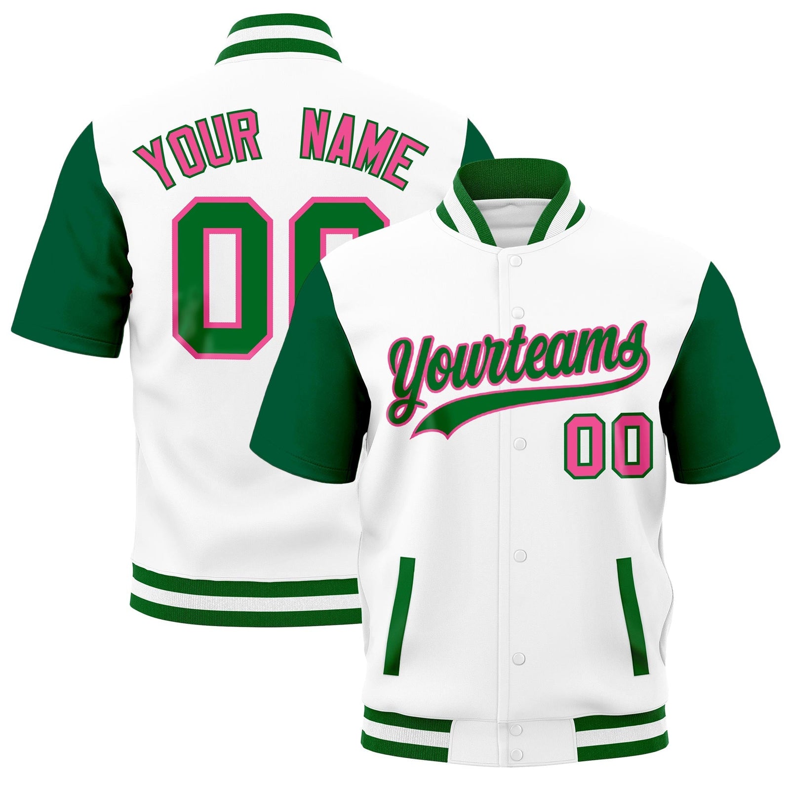 Custom Kelly Green White Full-Snap Classic Style Jacket| KXKSHOP