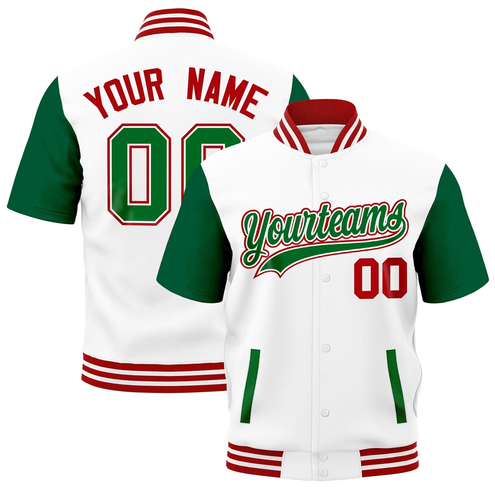 Custom Kelly Green Red White Full-Snap Classic Style Jacket| KXKSHOP