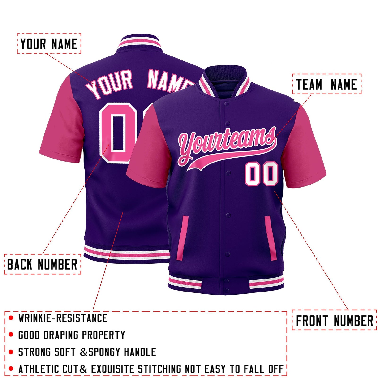Custom Purple White Pink Full-Snap Classic Style Jacket| KXKSHOP
