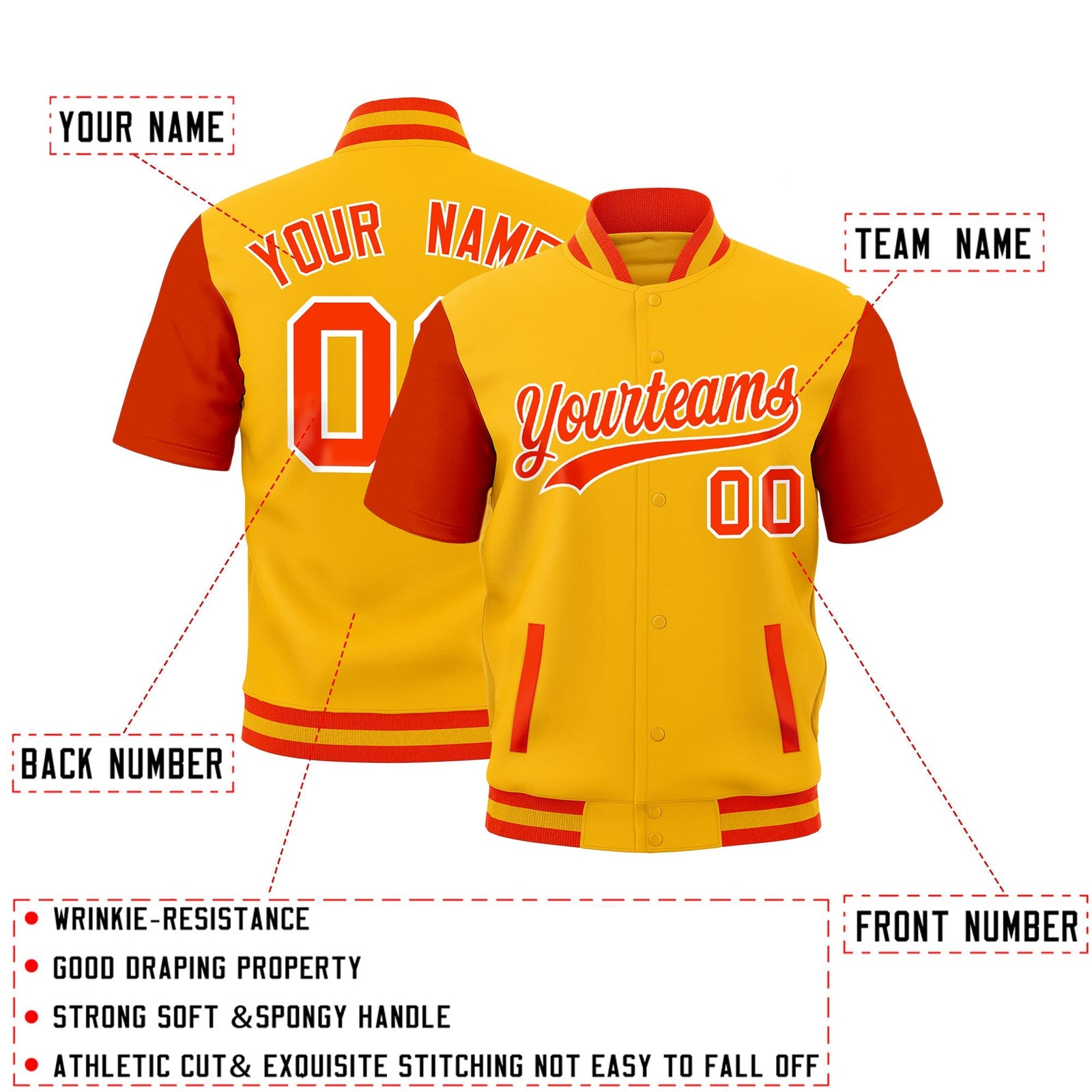 Custom Orange Gold Full-Snap Classic Style Jacket| KXKSHOP
