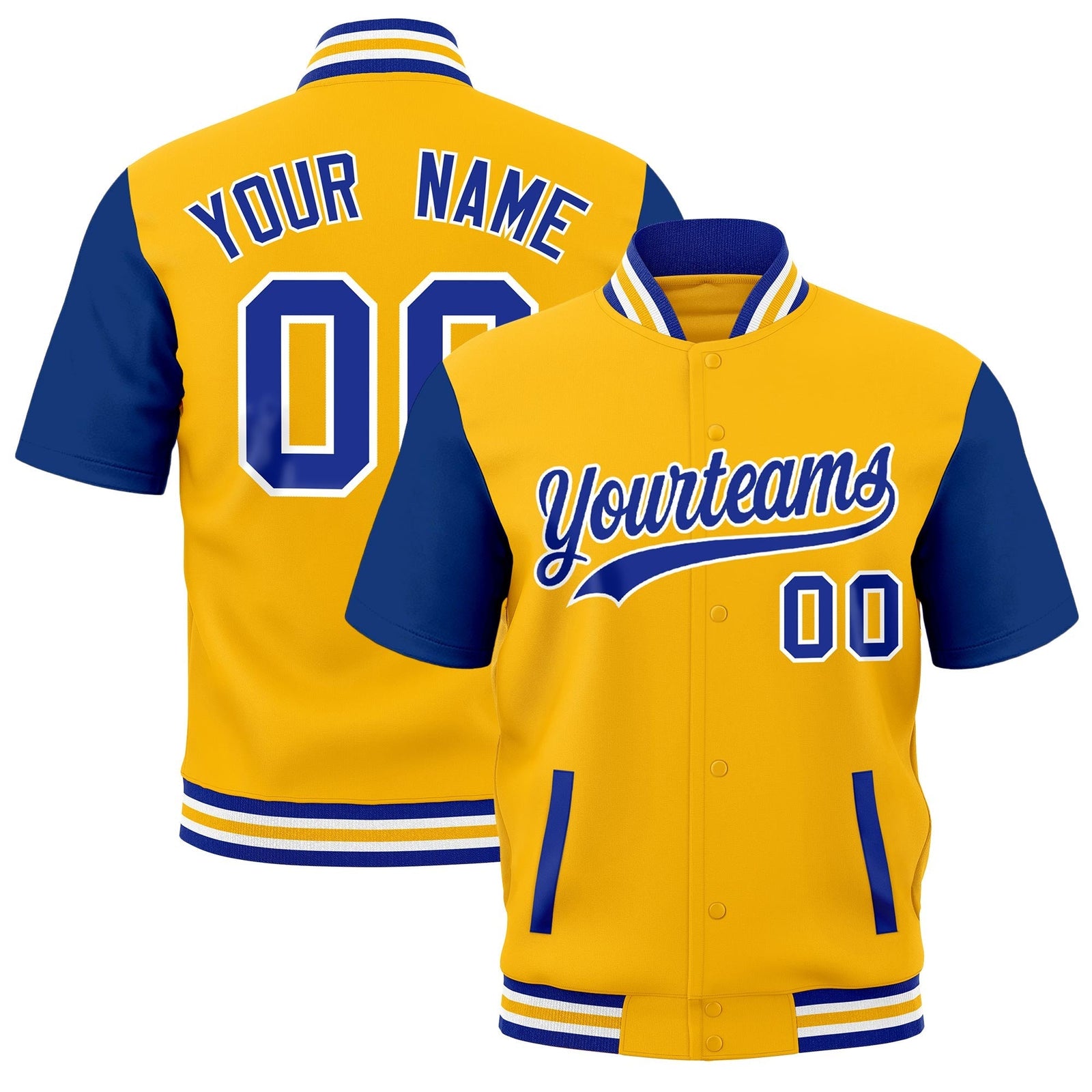 Custom Royal Blue White Gold Full-Snap Classic Style Jacket| KXKSHOP