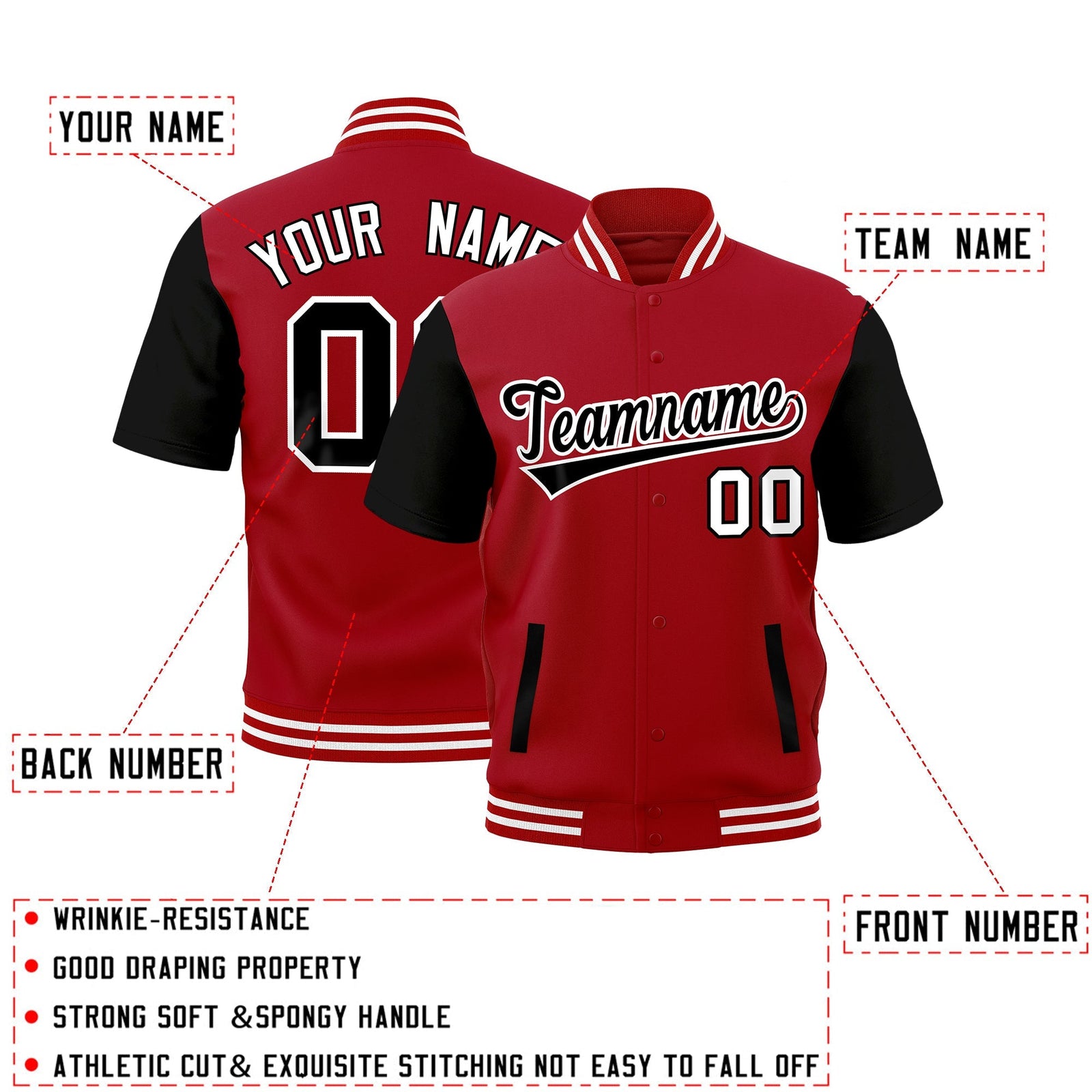 Custom Black Red Full-Snap Classic Style Jacket| KXKSHOP