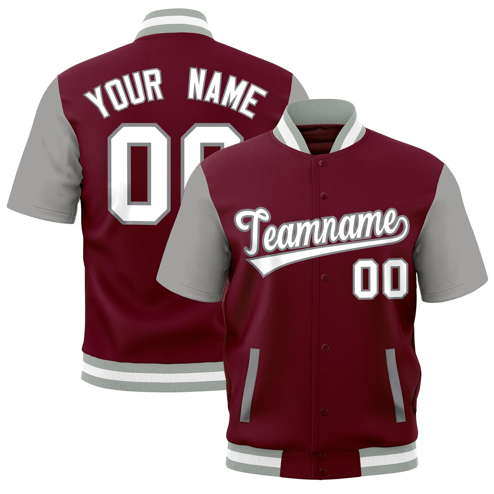 Custom Crimson Gray White Full-Snap Classic Style Jacket| KXKSHOP
