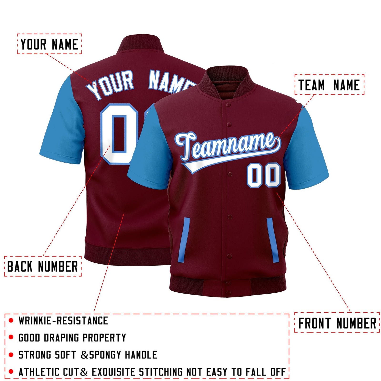 Custom Powder Blue Crimson Full-Snap Classic Style Jacket| KXKSHOP