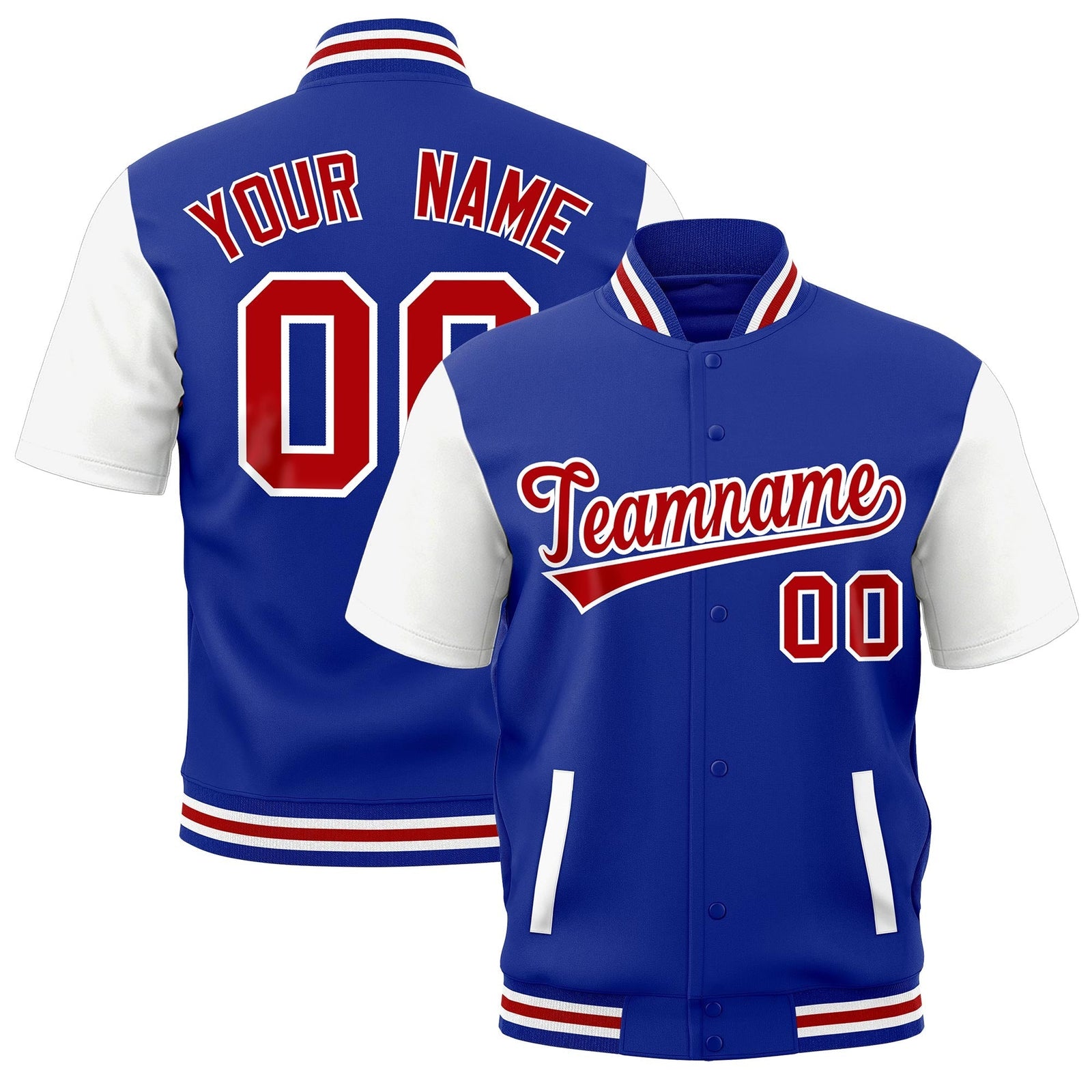 Custom White Royal Blue Red Full-Snap Classic Style Jacket| KXKSHOP