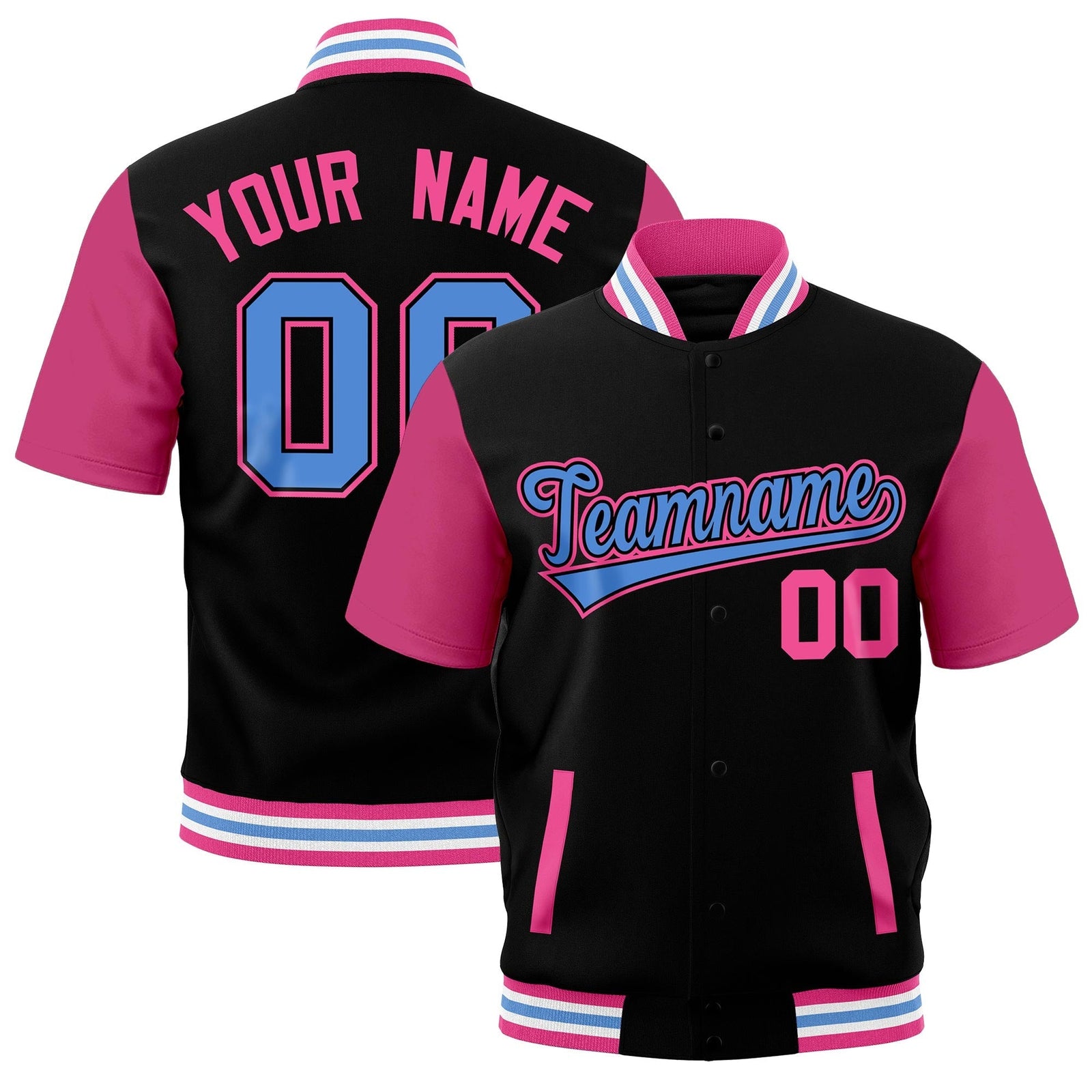 Custom Pink White Powder Blue Full-Snap Classic Style Jacket| KXKSHOP