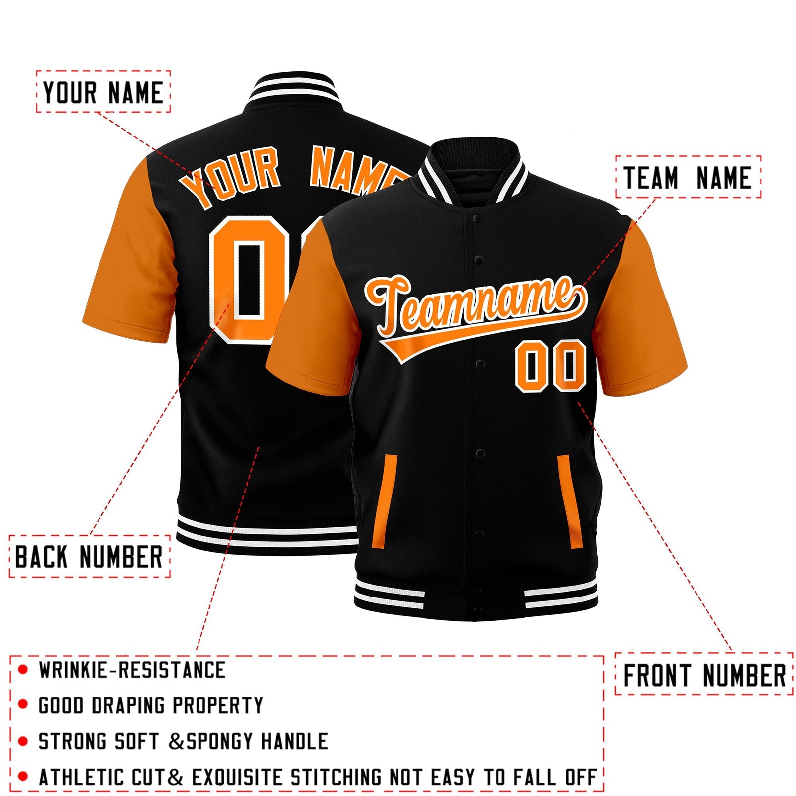 Custom Gold Orange Black White Full-Snap Classic Style Jacket| KXKSHOP