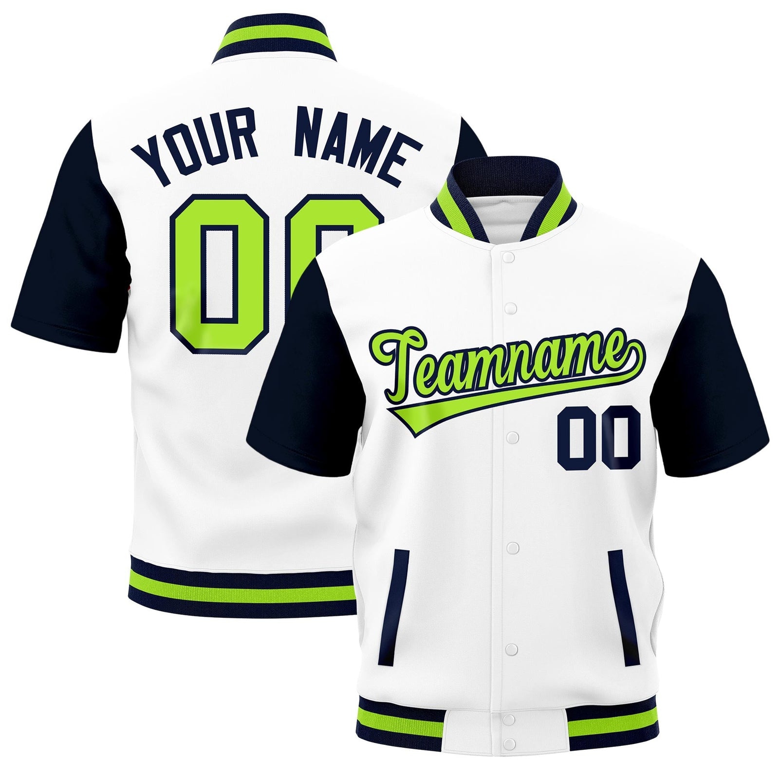 Custom Navy Neon Green Full-Snap Classic Style Jacket| KXKSHOP