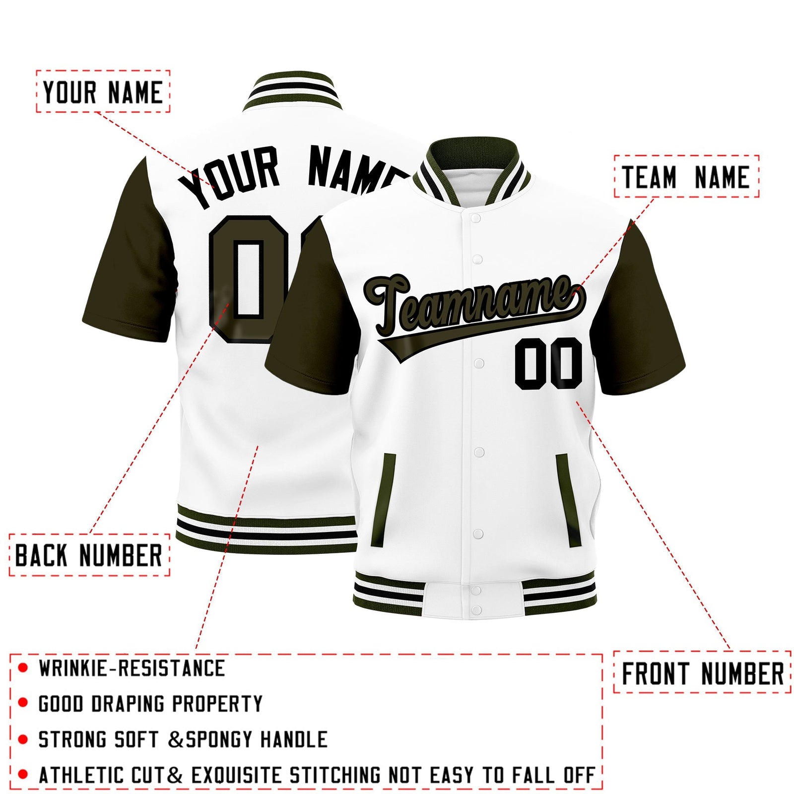Custom Olive White Black Full-Snap Classic Style Jacket| KXKSHOP