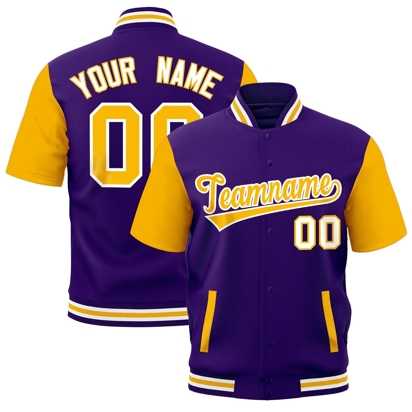 Custom Gold Purple White Full-Snap Classic Style Jacket| KXKSHOP