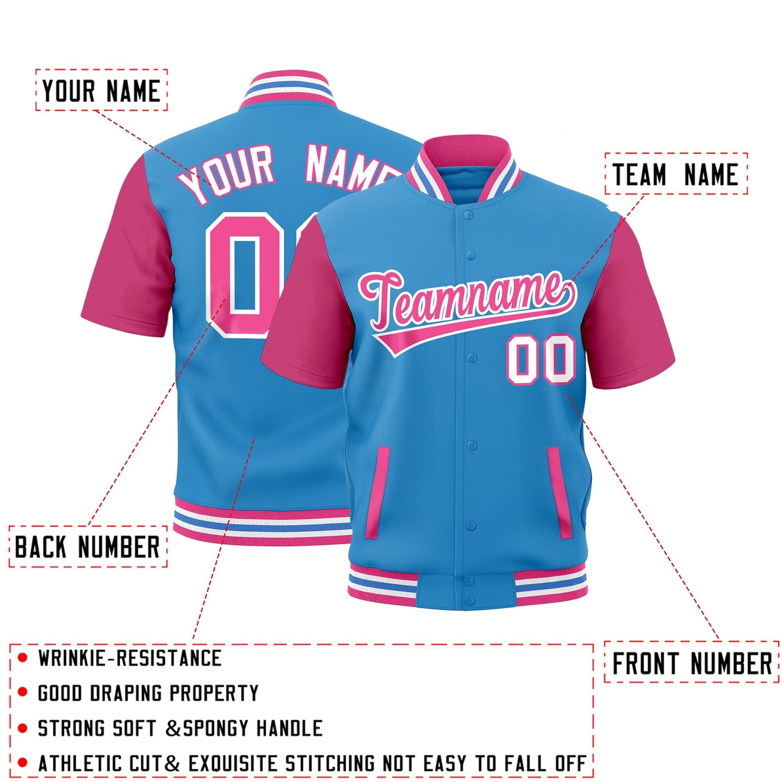 Custom Pink White Powder Blue Full-Snap Classic Style Jacket| KXKSHOP
