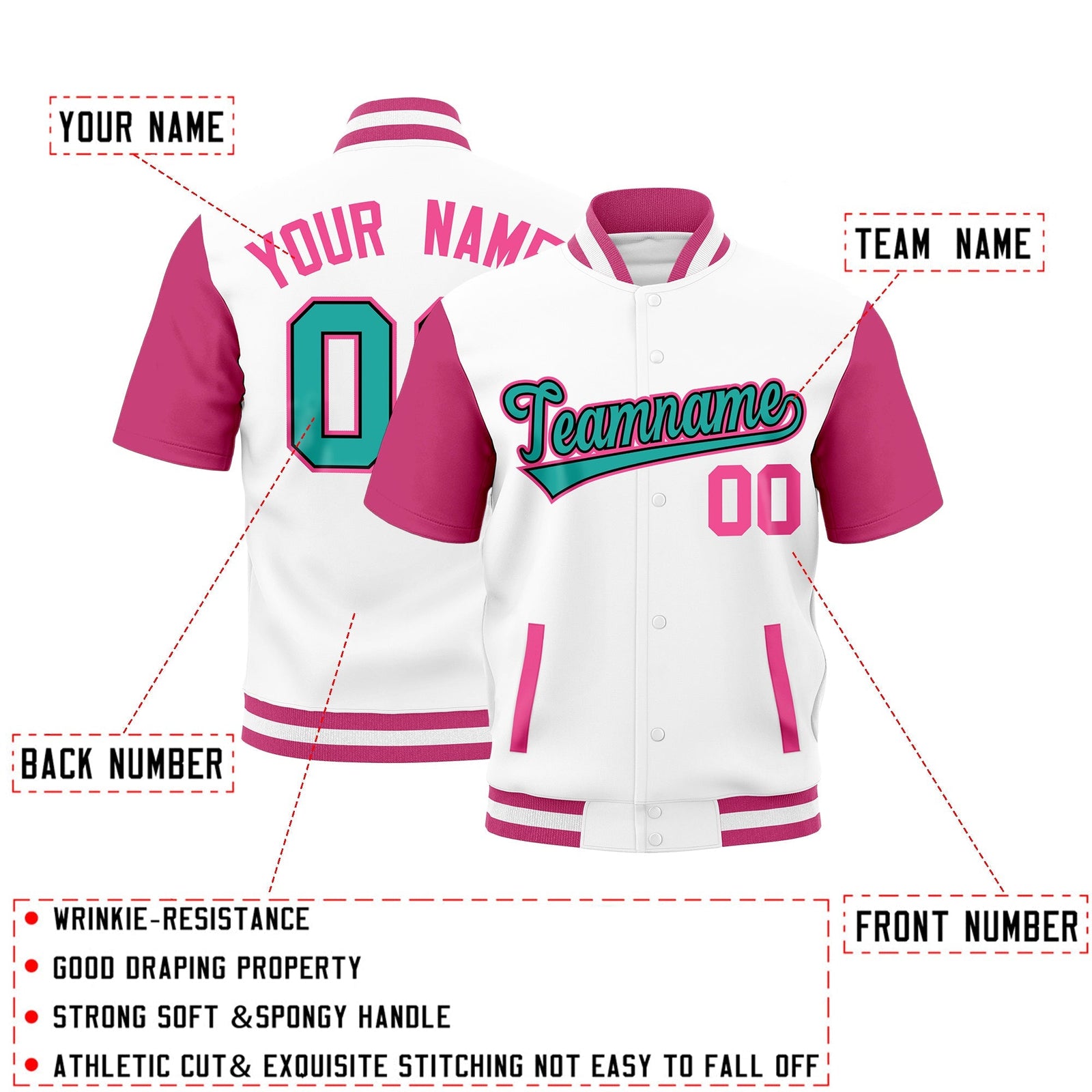 Custom Pink White Full-Snap Classic Style Jacket| KXKSHOP