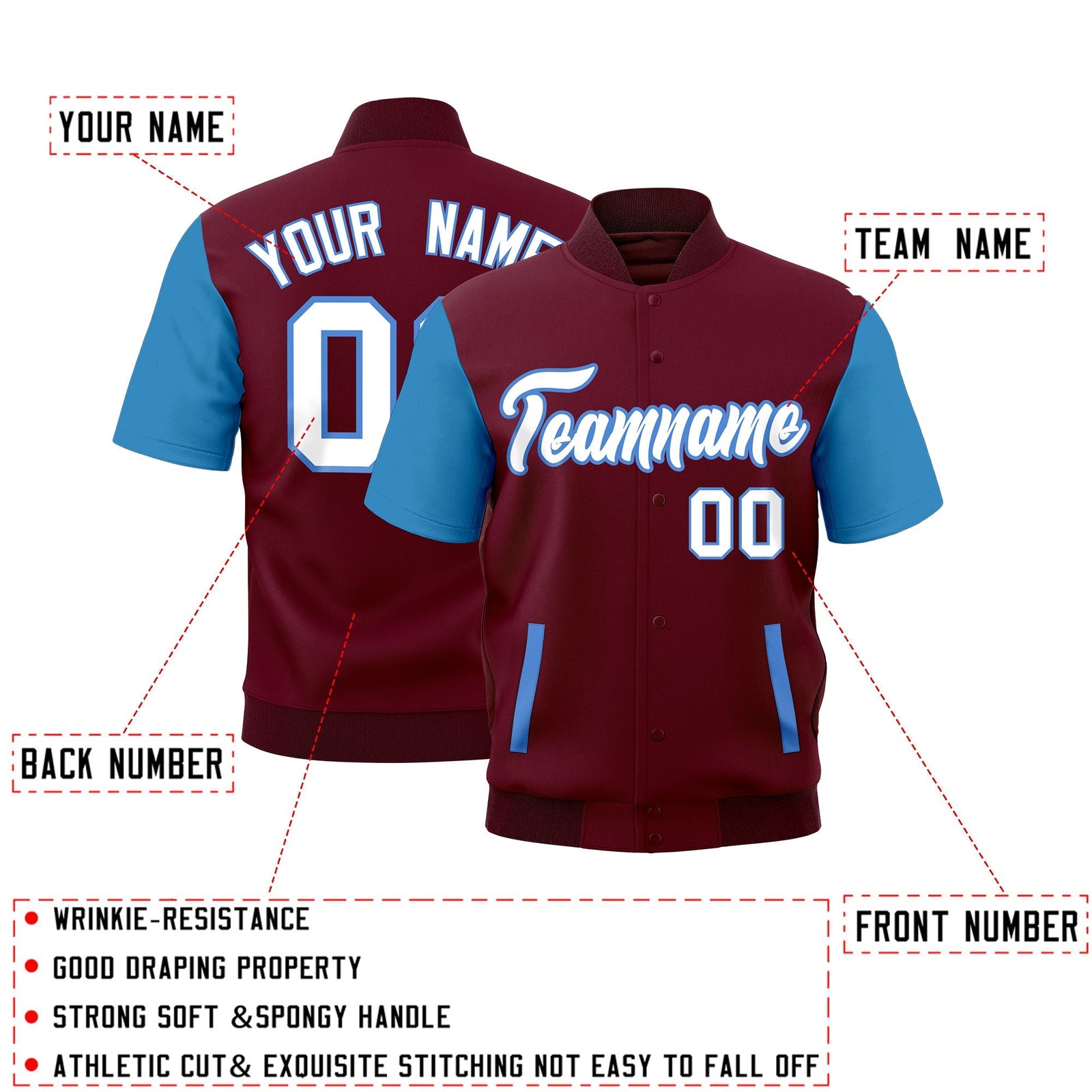 Custom Powder Blue Crimson Full-Snap Classic Style Jacket| KXKSHOP