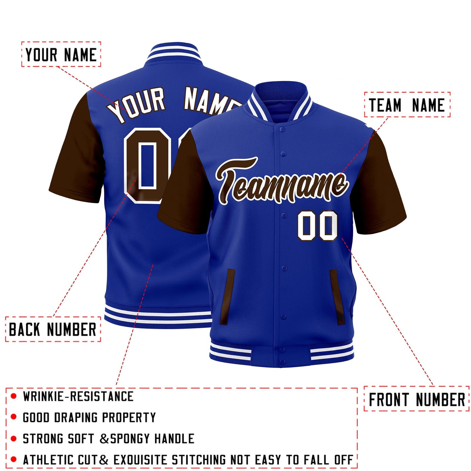 Custom Brown Royal Blue White Full-Snap Classic Style Jacket| KXKSHOP