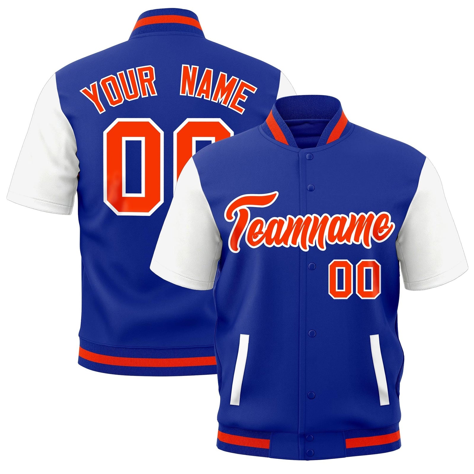 Custom White Royal Blue Orange Full-Snap Classic Style Jacket| KXKSHOP