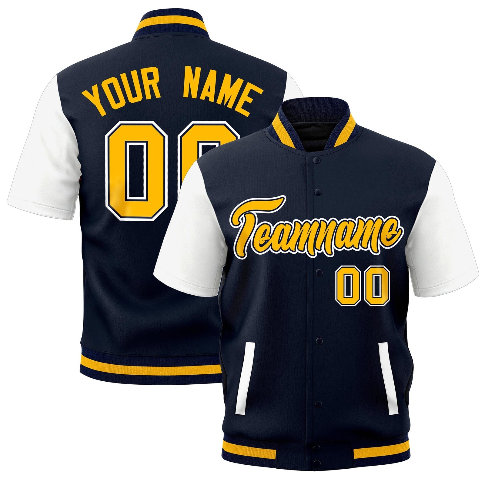 Custom White Navy Gold Full-Snap Classic Style Jacket| KXKSHOP