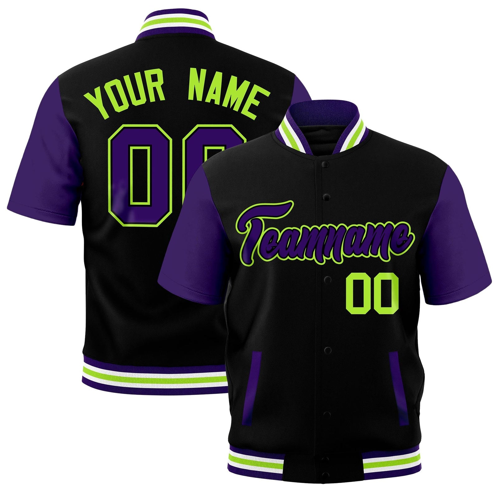 Custom Purple White Neon Green Full-Snap Classic Style Jacket| KXKSHOP