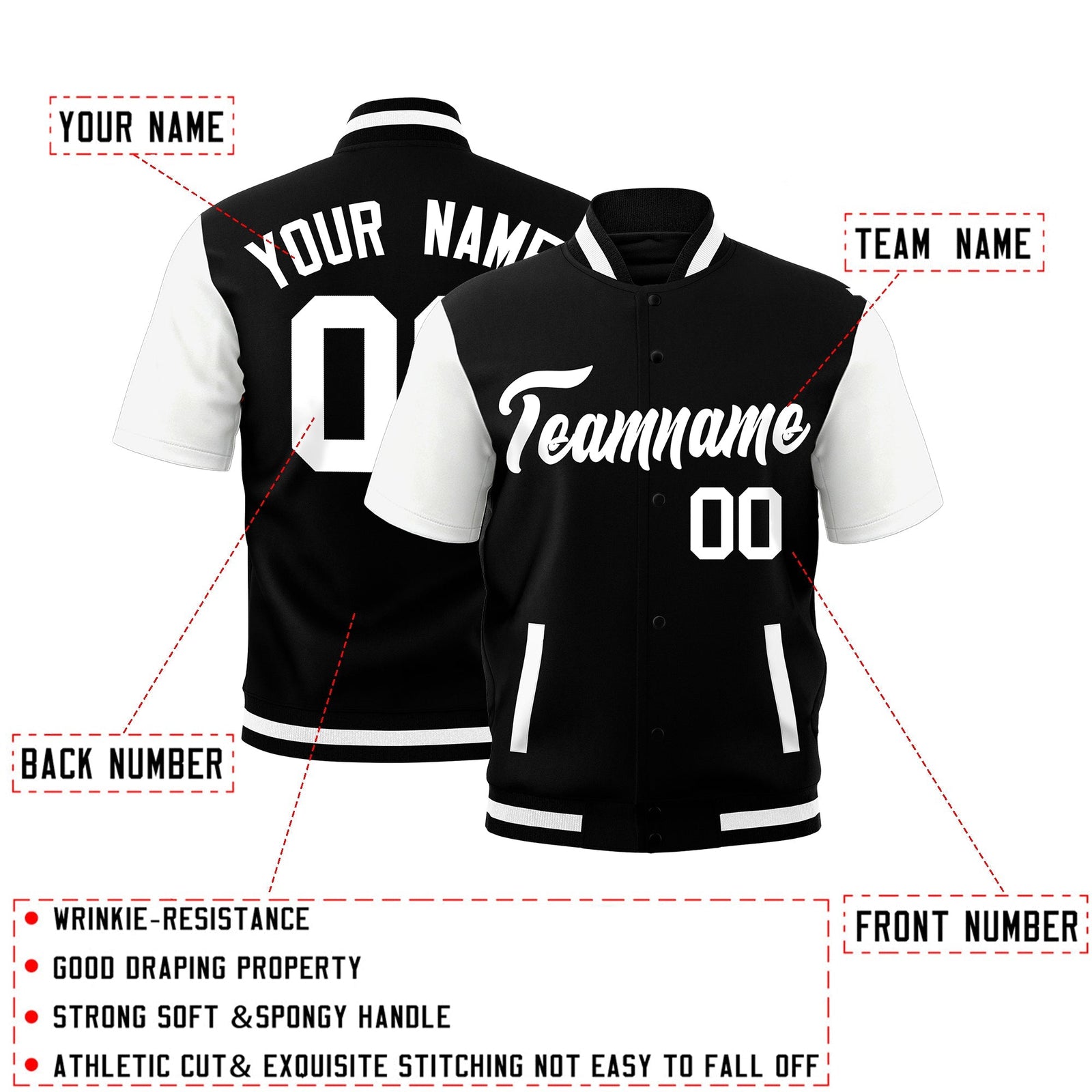 Custom White Black Full-Snap Classic Style Jacket| KXKSHOP
