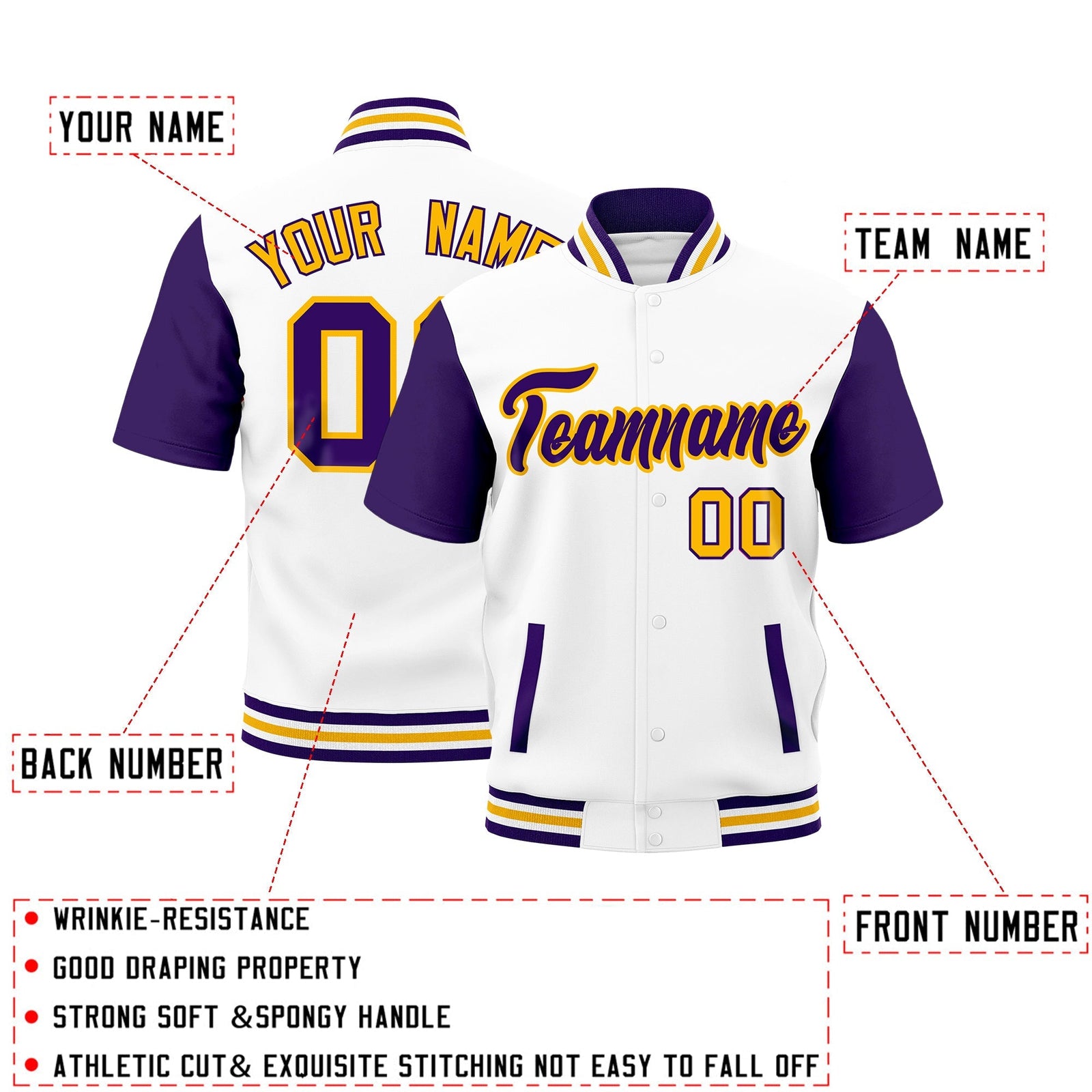 Custom Purple White Gold Full-Snap Classic Style Jacket| KXKSHOP