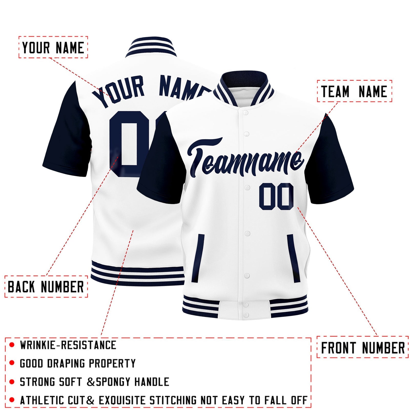 Custom Navy White Full-Snap Classic Style Jacket| KXKSHOP
