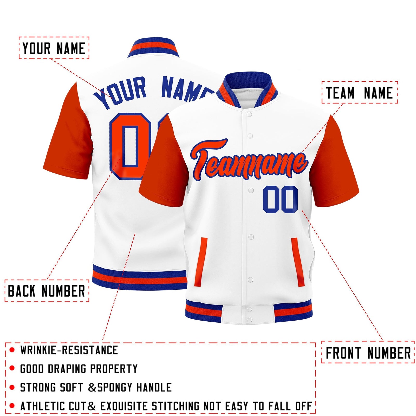 Custom Orange Royal Blue Full-Snap Classic Style Jacket| KXKSHOP