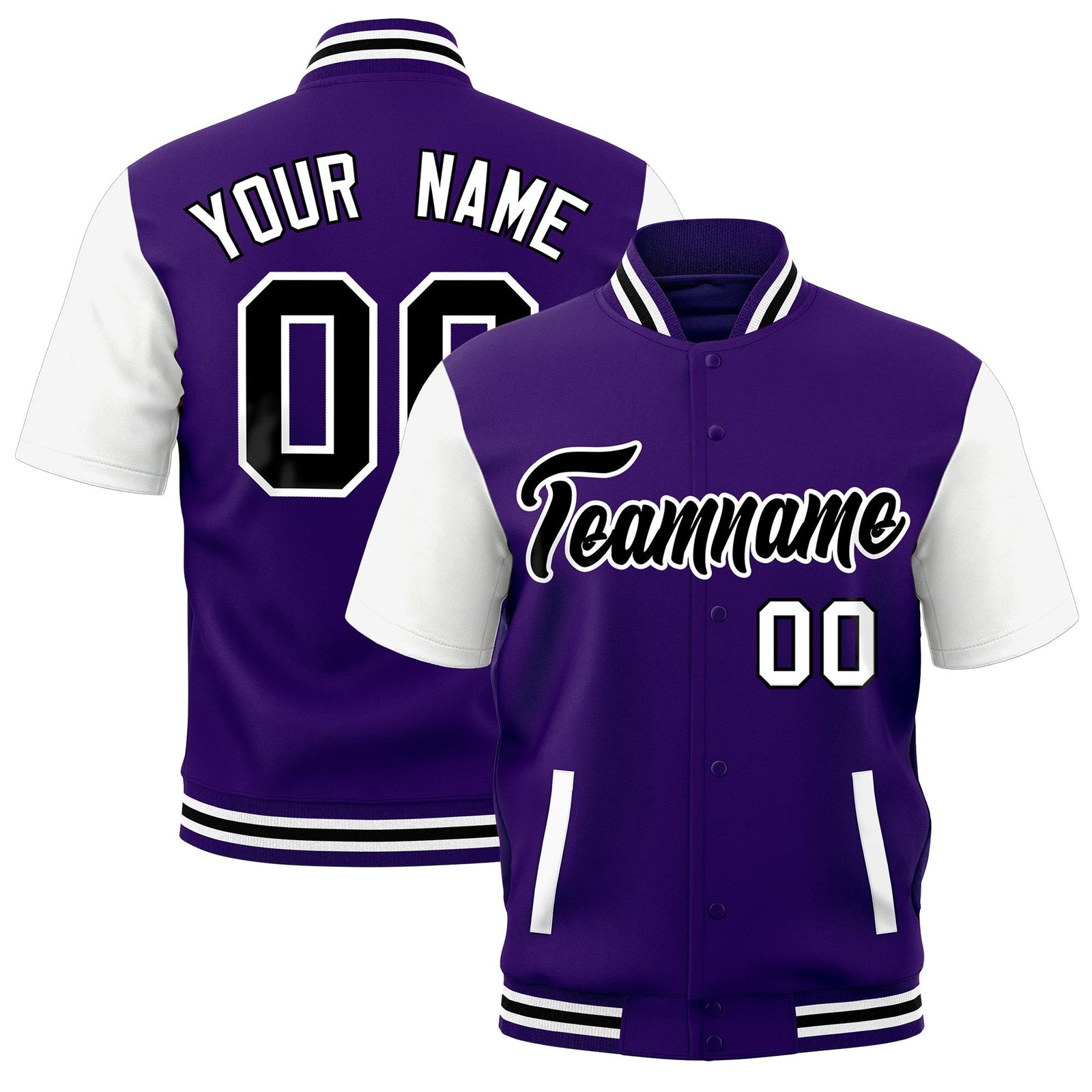 Custom White Purple Black Full-Snap Classic Style Jacket| KXKSHOP