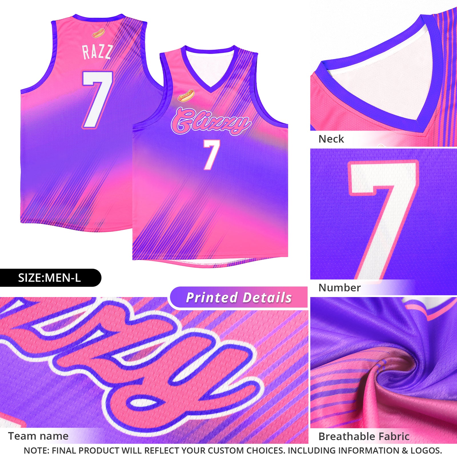 Custom Pink Pink-Purple Gradient Fashion Sets Slash Basketball Jersey