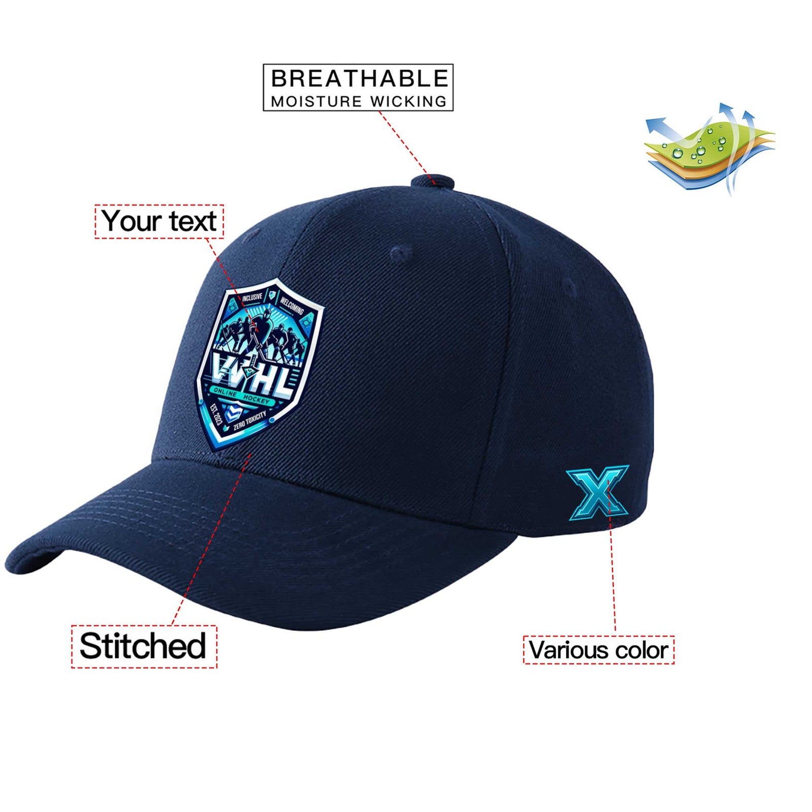 VVHL S10 Season X Navy 3D Puff Embroidery Flat Embroidery Baseball Cap