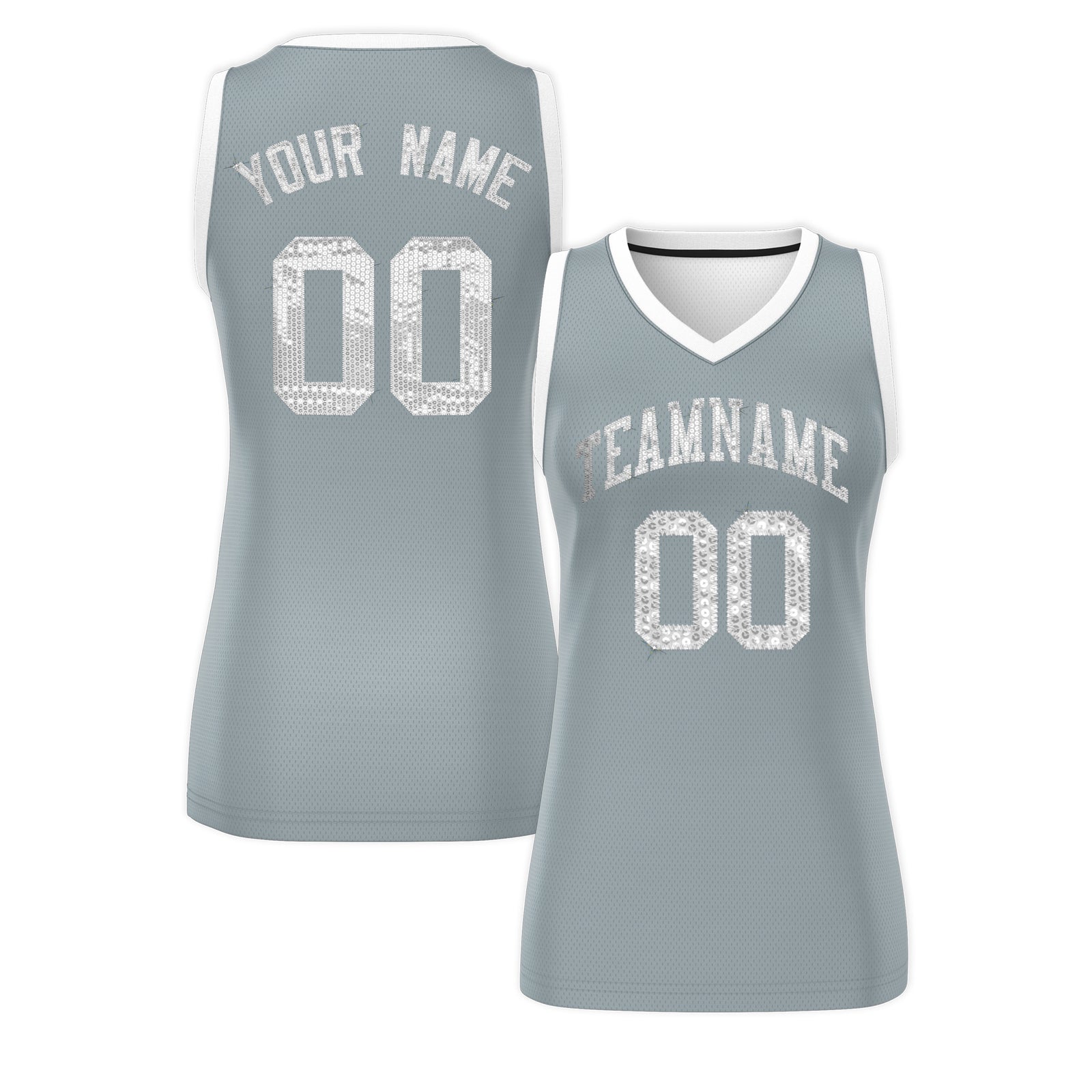 Custom Silver White Women Basketball Jersey Dress