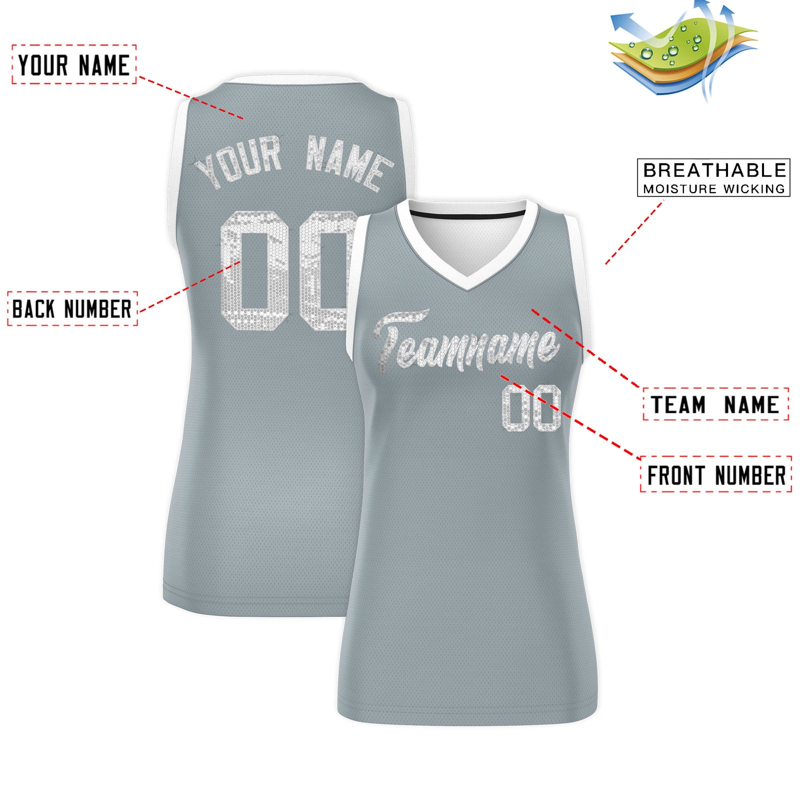 Custom Silver White Women Basketball Jersey Dress